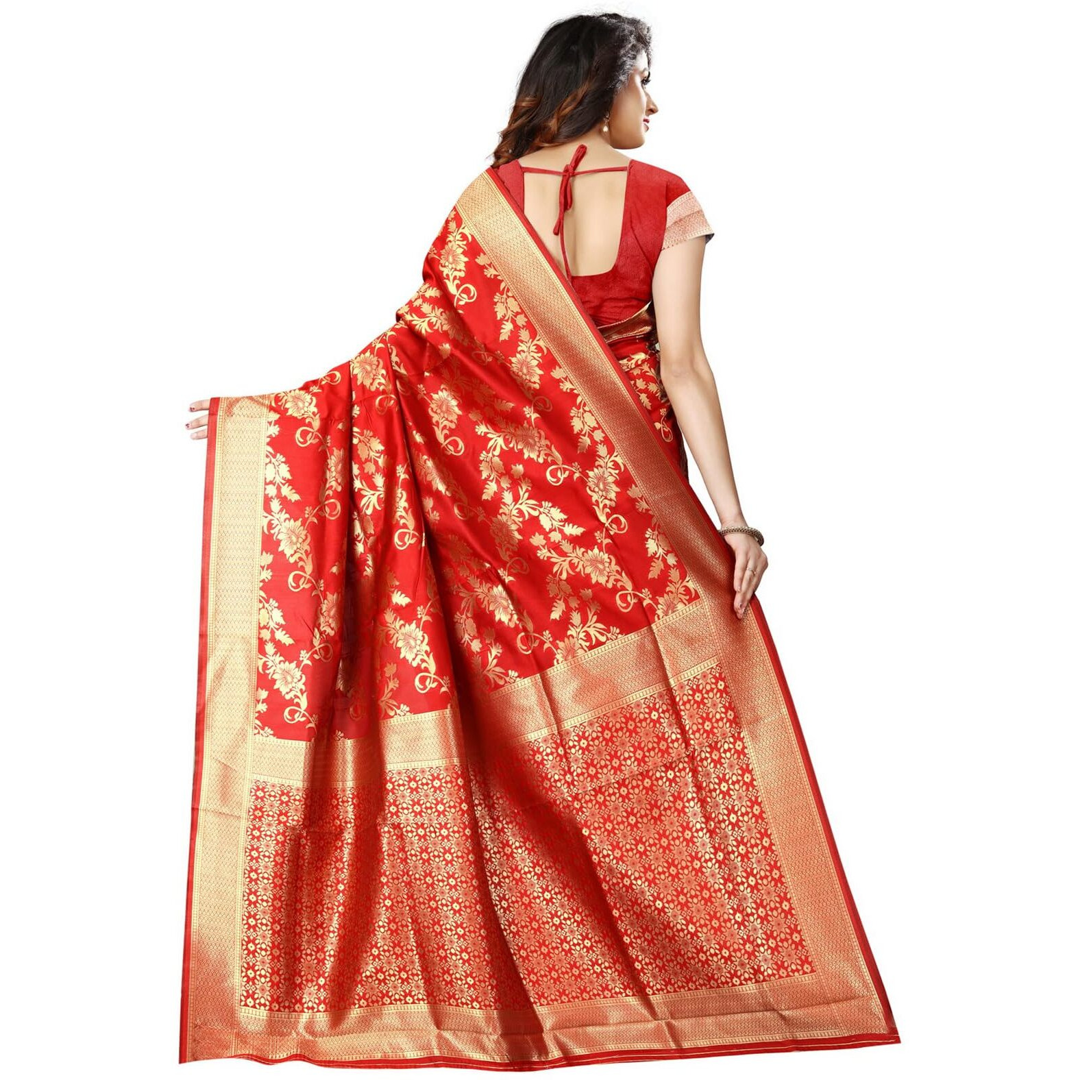 Sugathari Womens Banarasi Saree Pure Kanjivaram Silk Saree Soft new ladies 2023 Design Wear Pattu Sarees Latest Cotton Party Sari collections With Blouse Piece for Wedding sadi (SAM PARI-37 RED)