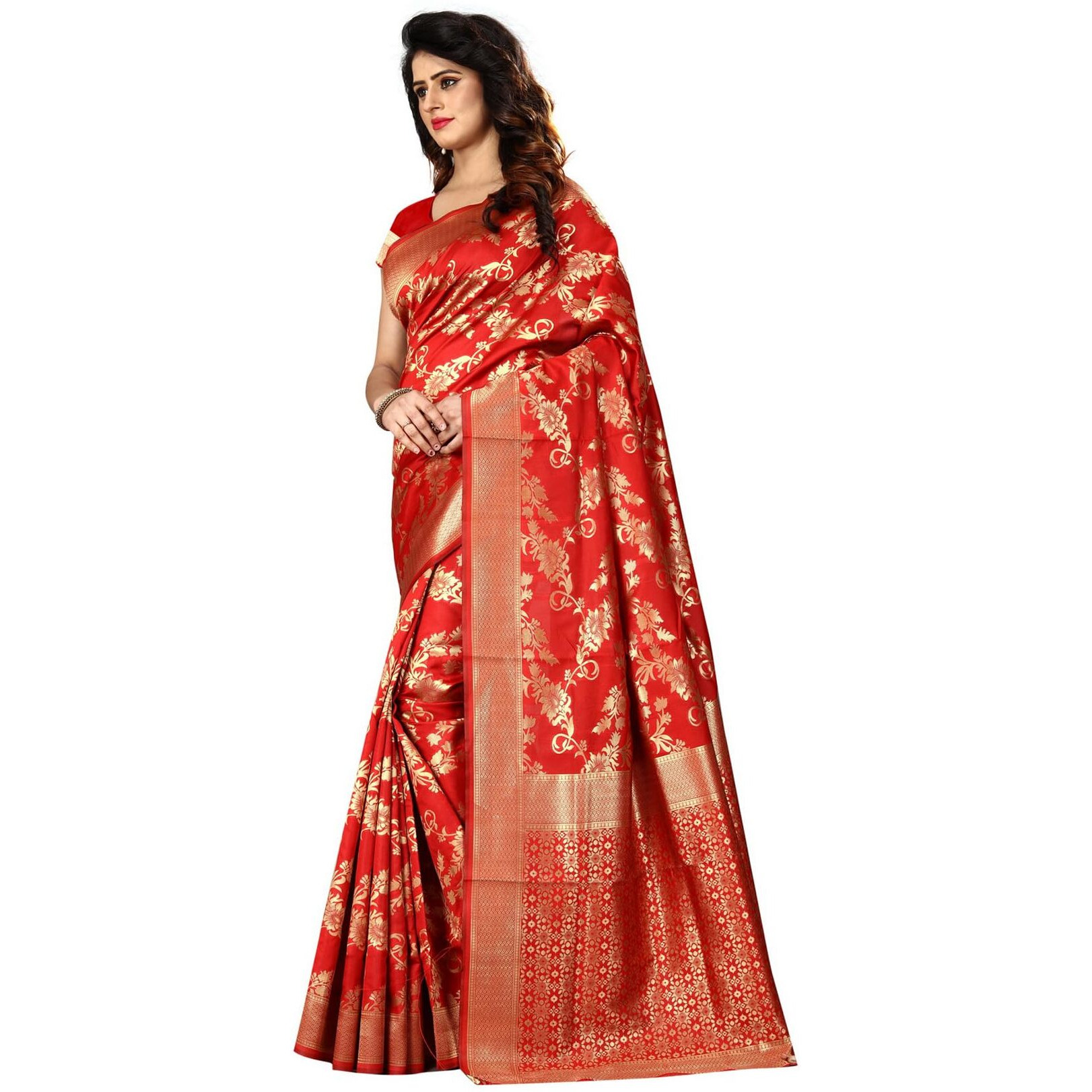 Sugathari Womens Banarasi Saree Pure Kanjivaram Silk Saree Soft new ladies 2023 Design Wear Pattu Sarees Latest Cotton Party Sari collections With Blouse Piece for Wedding sadi (SAM PARI-37 RED)