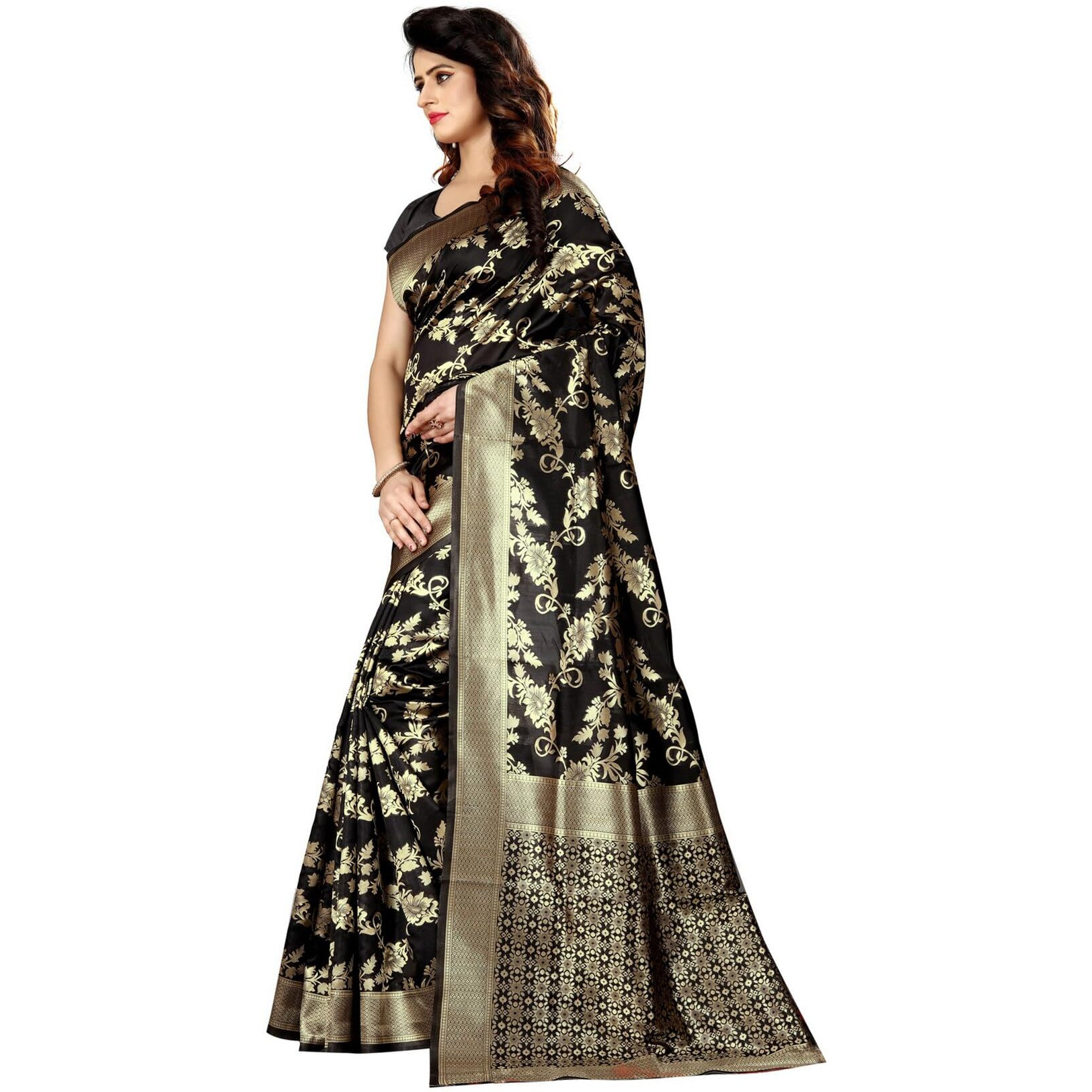 Sugathari Womens Banarasi Saree Pure Kanjivaram Silk Saree Soft new ladies 2023 Design Wear Pattu Sarees Latest Cotton Party Sari collections With Blouse Piece for Wedding sadi (SAM PARI-37 BLACK)