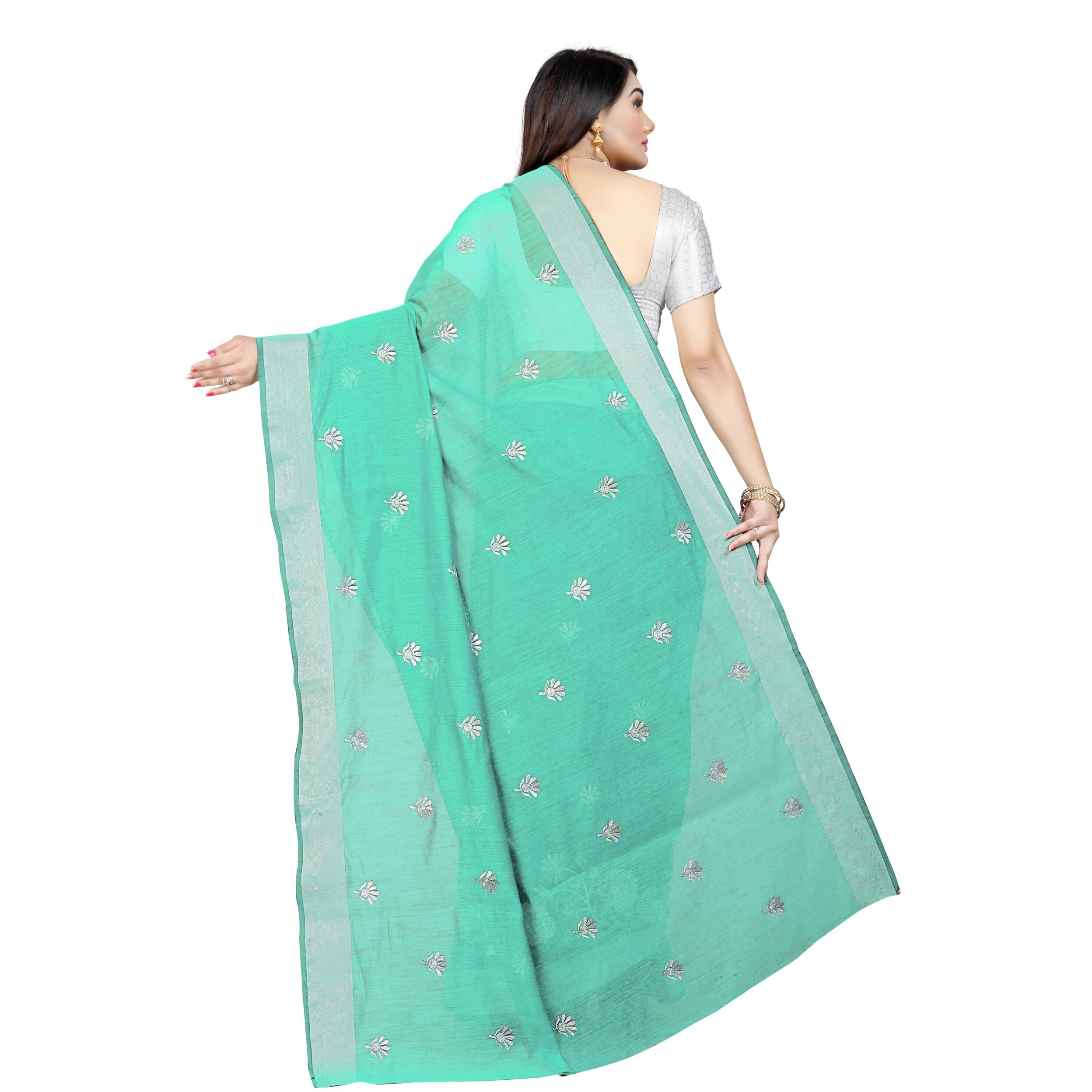 Indian Fashionista Stylish Cotton Silk Casual Wear Saree With Unstitched Blouse For Women (Green)