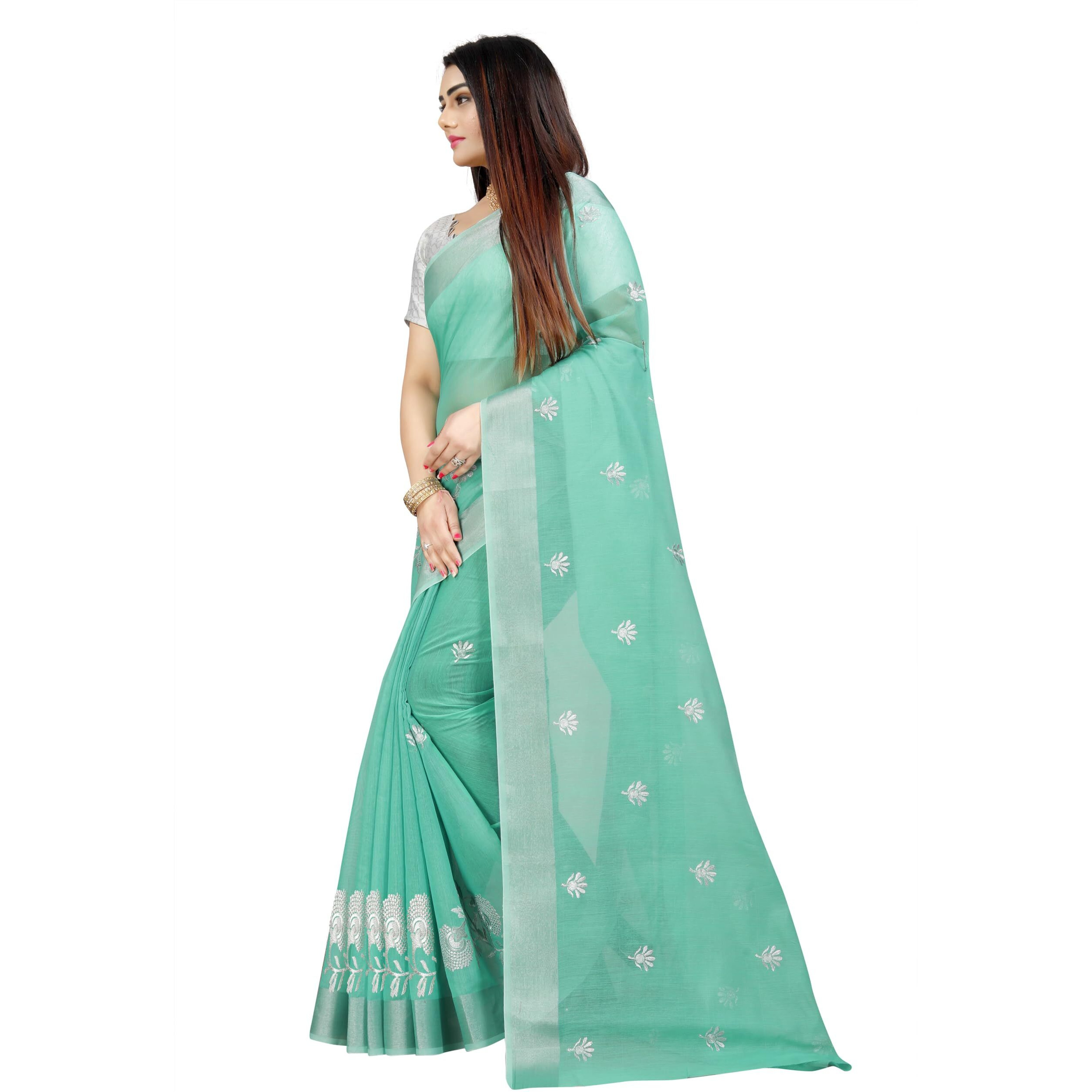 Indian Fashionista Stylish Cotton Silk Casual Wear Saree With Unstitched Blouse For Women (Green)