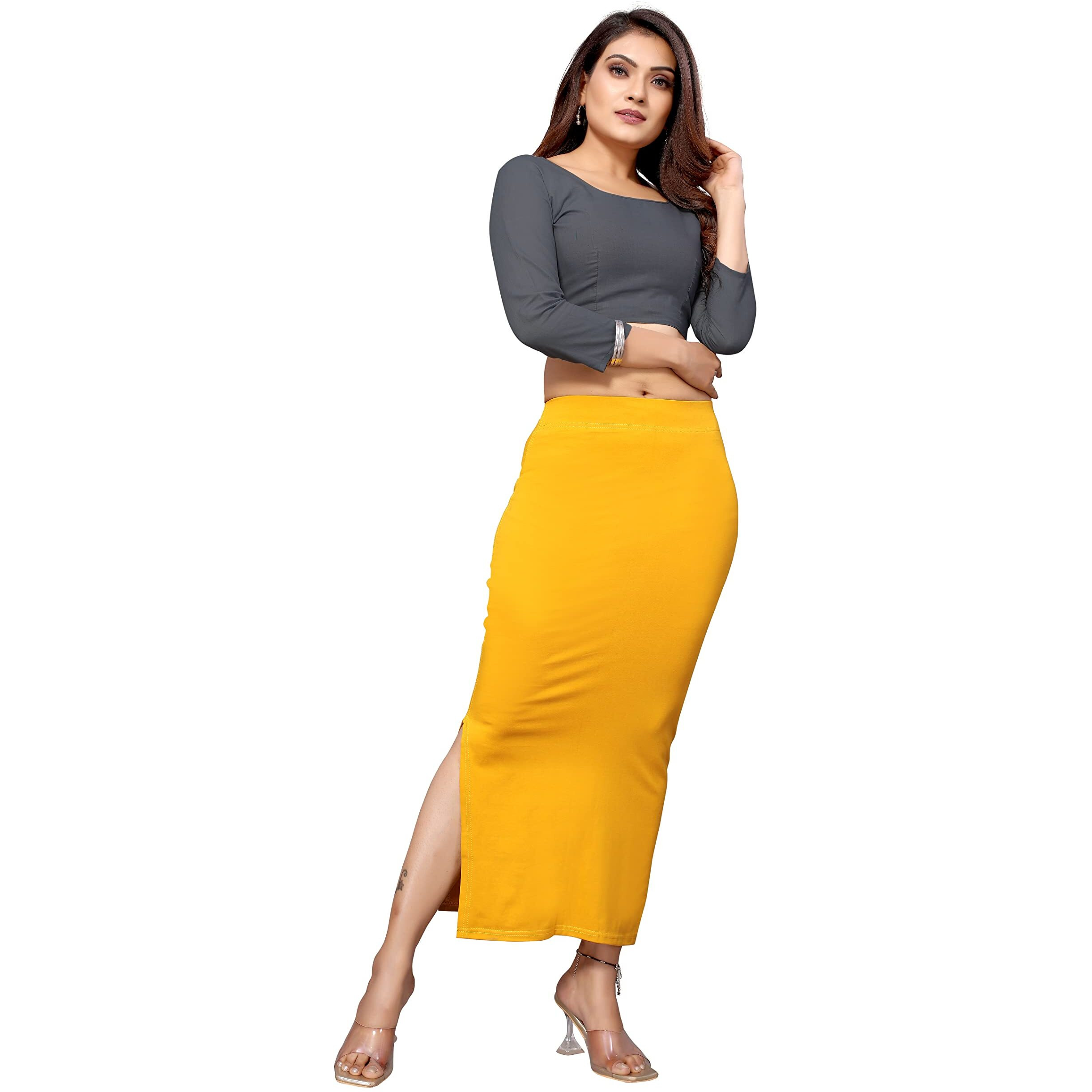 Yashika Womens Full Elastic Lycra Blend Saree Shapewear Petticoat(SDPL-Shape Yellow-S)