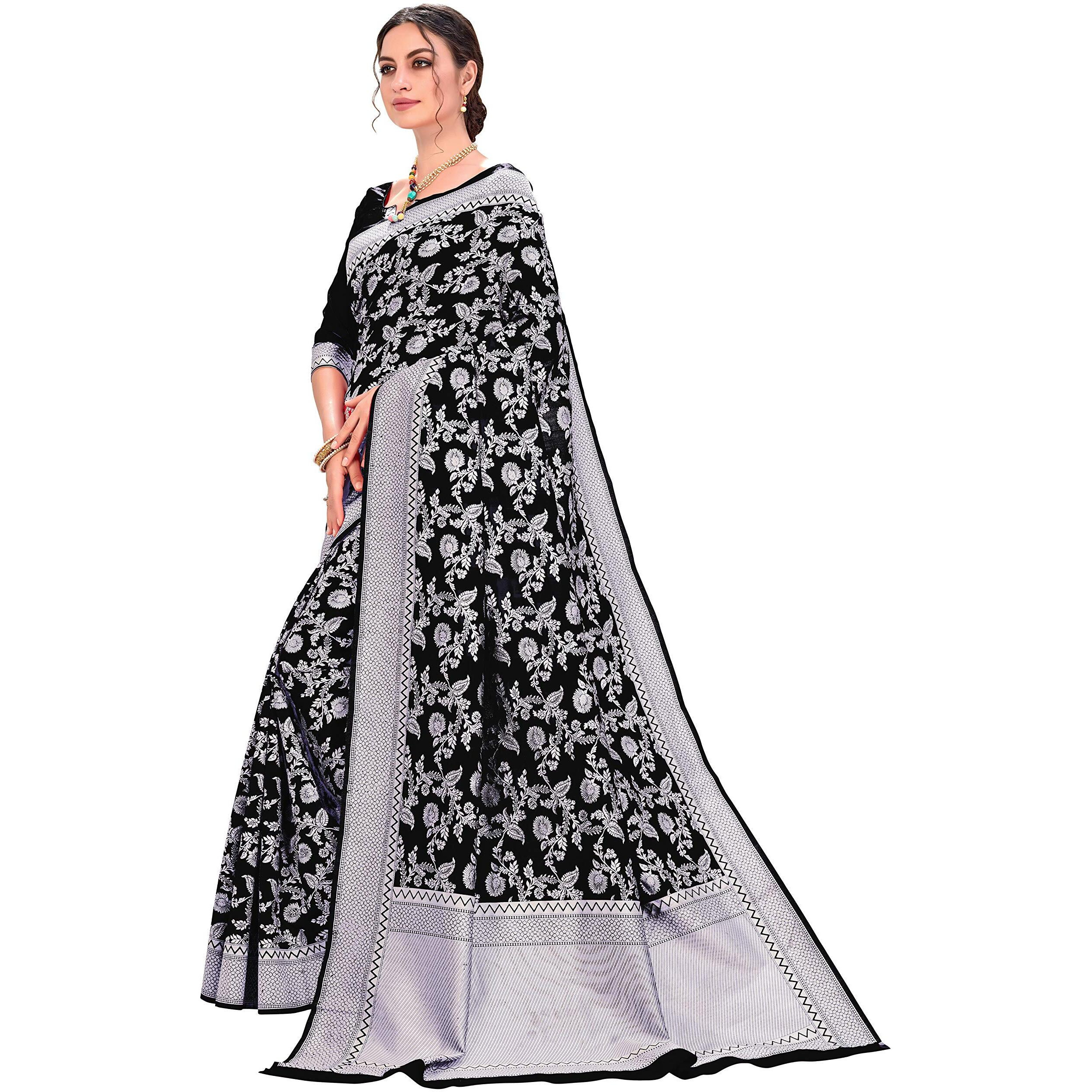 Glory Sarees Womens Banarasi Silk Saree With Blouse Piece (kara124-black_Black)