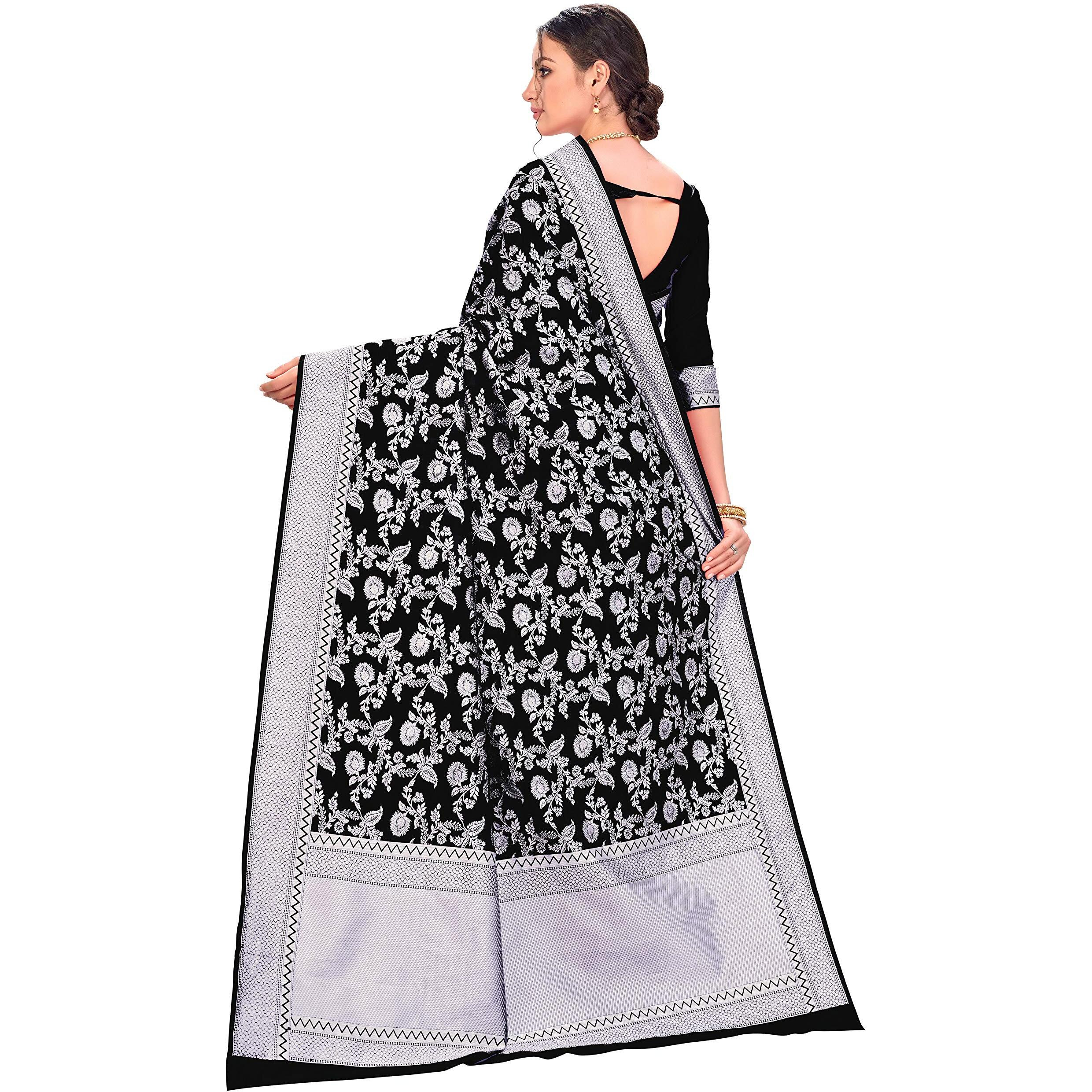 Glory Sarees Womens Banarasi Silk Saree With Blouse Piece (kara124-black_Black)