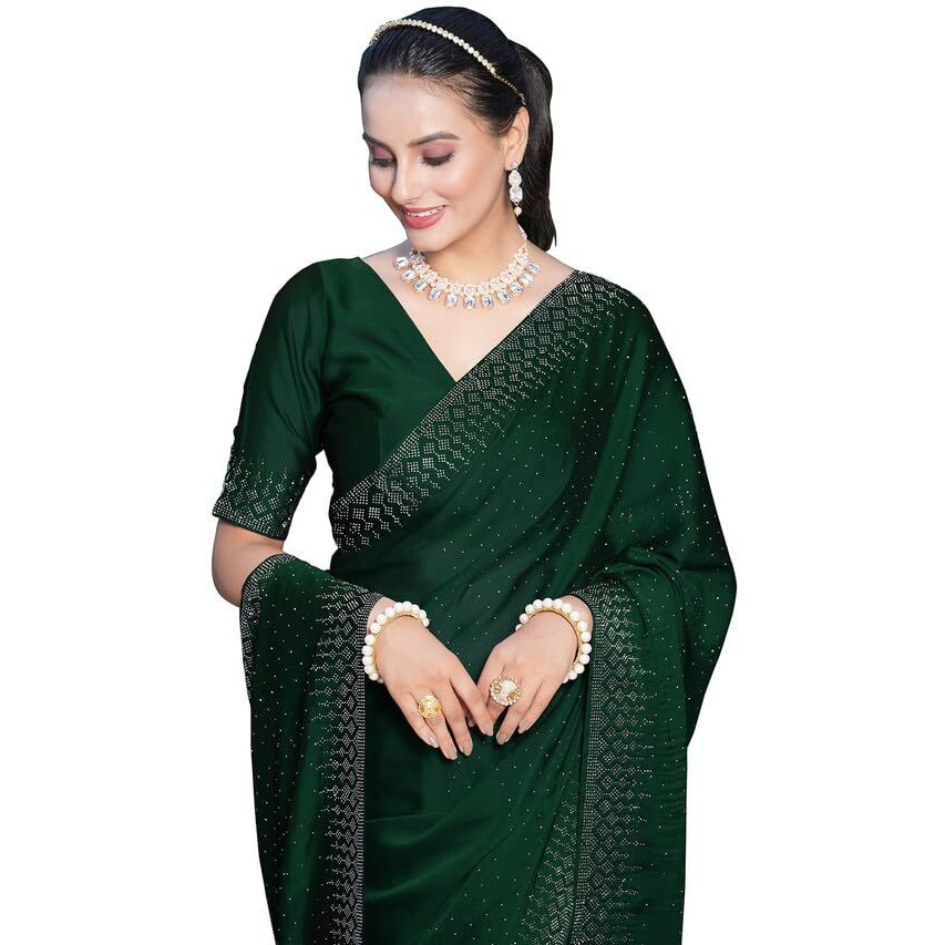 Satrani Womens Pure Georgette Saree (3186S134N_Dark Green)