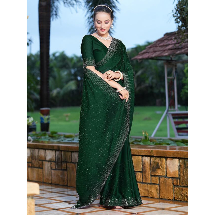 Satrani Womens Pure Georgette Saree (3186S134N_Dark Green)