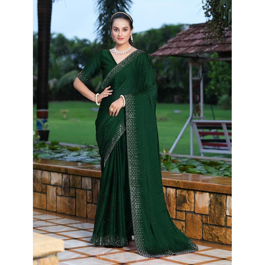 Satrani Womens Pure Georgette Saree (3186S134N_Dark Green)
