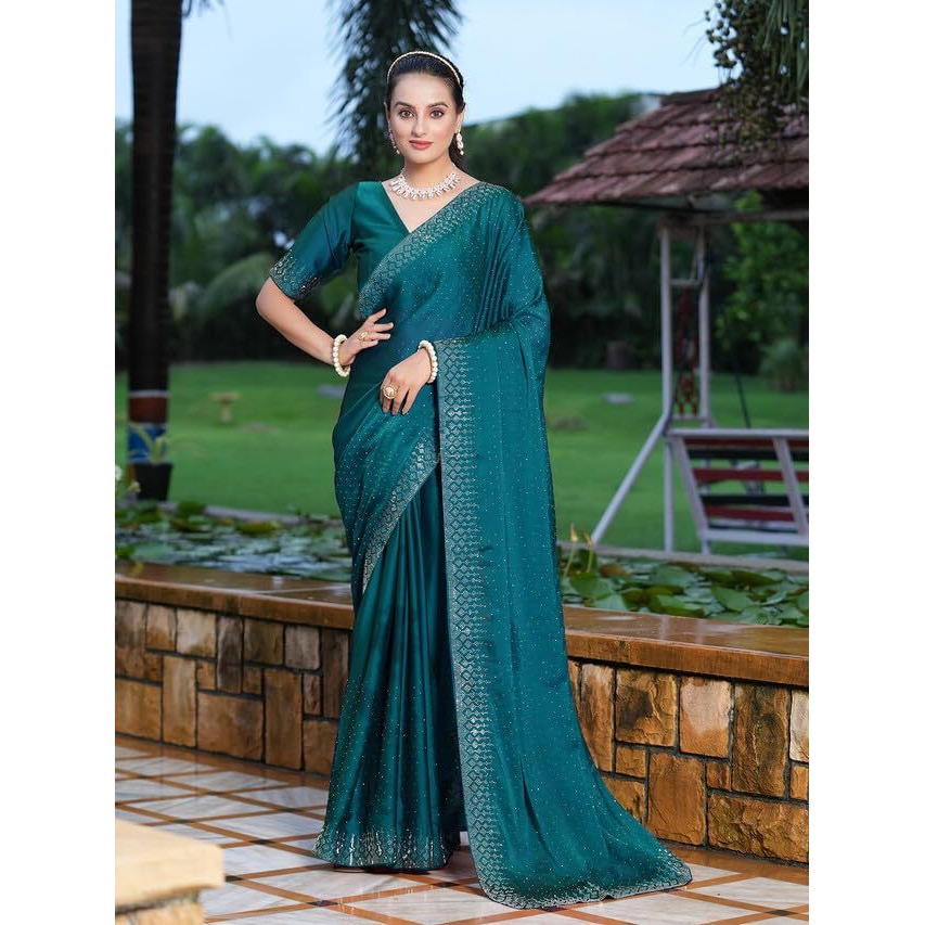 Satrani Womens Pure Georgette Saree (3186S139N_Teal Blue)