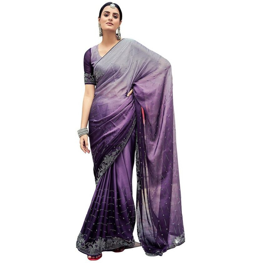 Satrani Womens Pure Georgette Saree (3430S278N_Dark Light Purple)