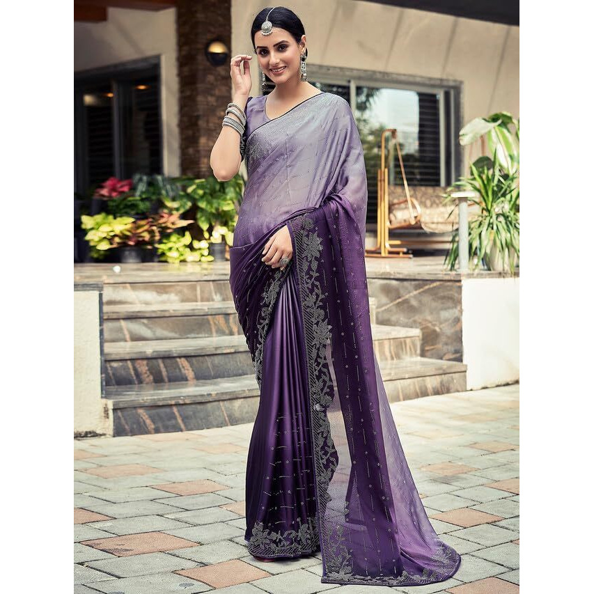 Satrani Womens Pure Georgette Saree (3430S278N_Dark Light Purple)