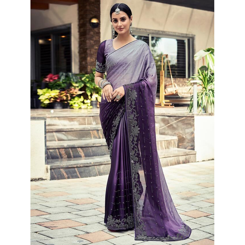 Satrani Womens Pure Georgette Saree (3430S278N_Dark Light Purple)