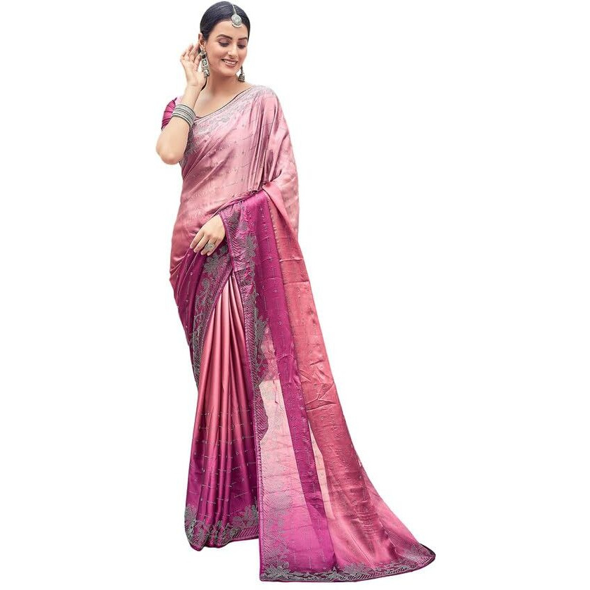 Satrani Womens Pure Georgette Saree (3430S280N Peach & Light Pink)