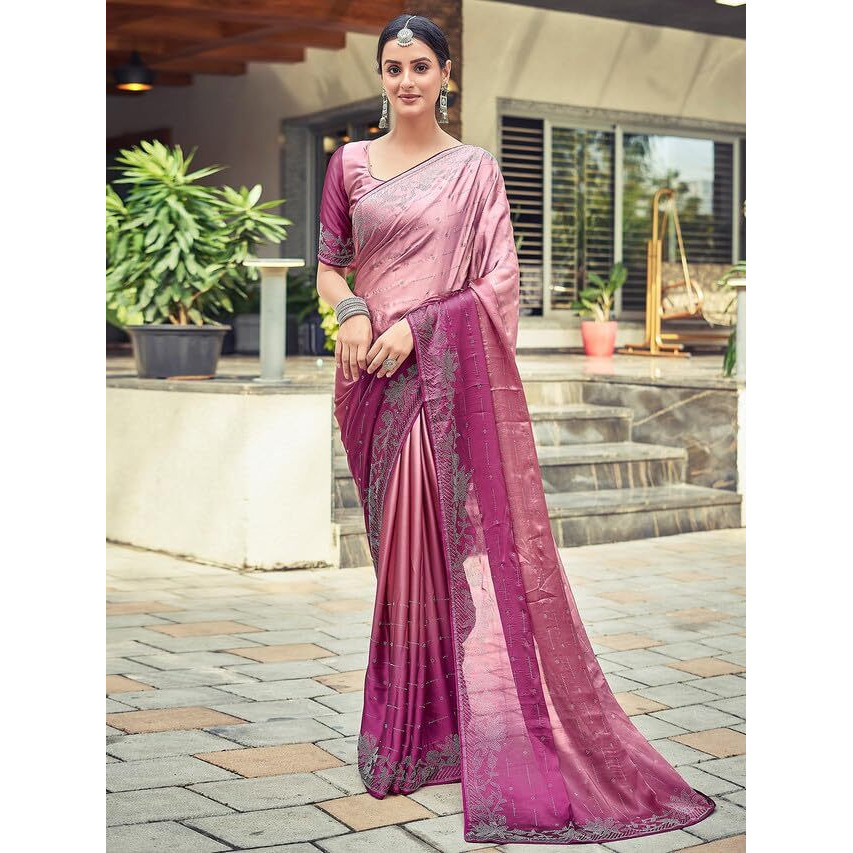 Satrani Womens Pure Georgette Saree (3430S280N Peach & Light Pink)