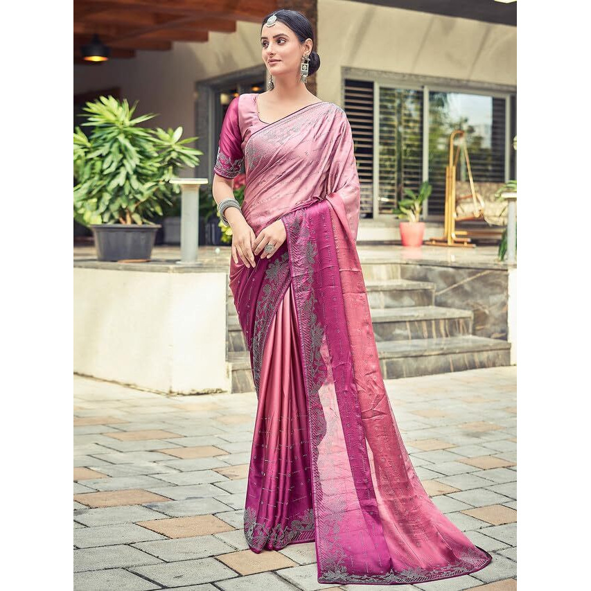 Satrani Womens Pure Georgette Saree (3430S280N Peach & Light Pink)