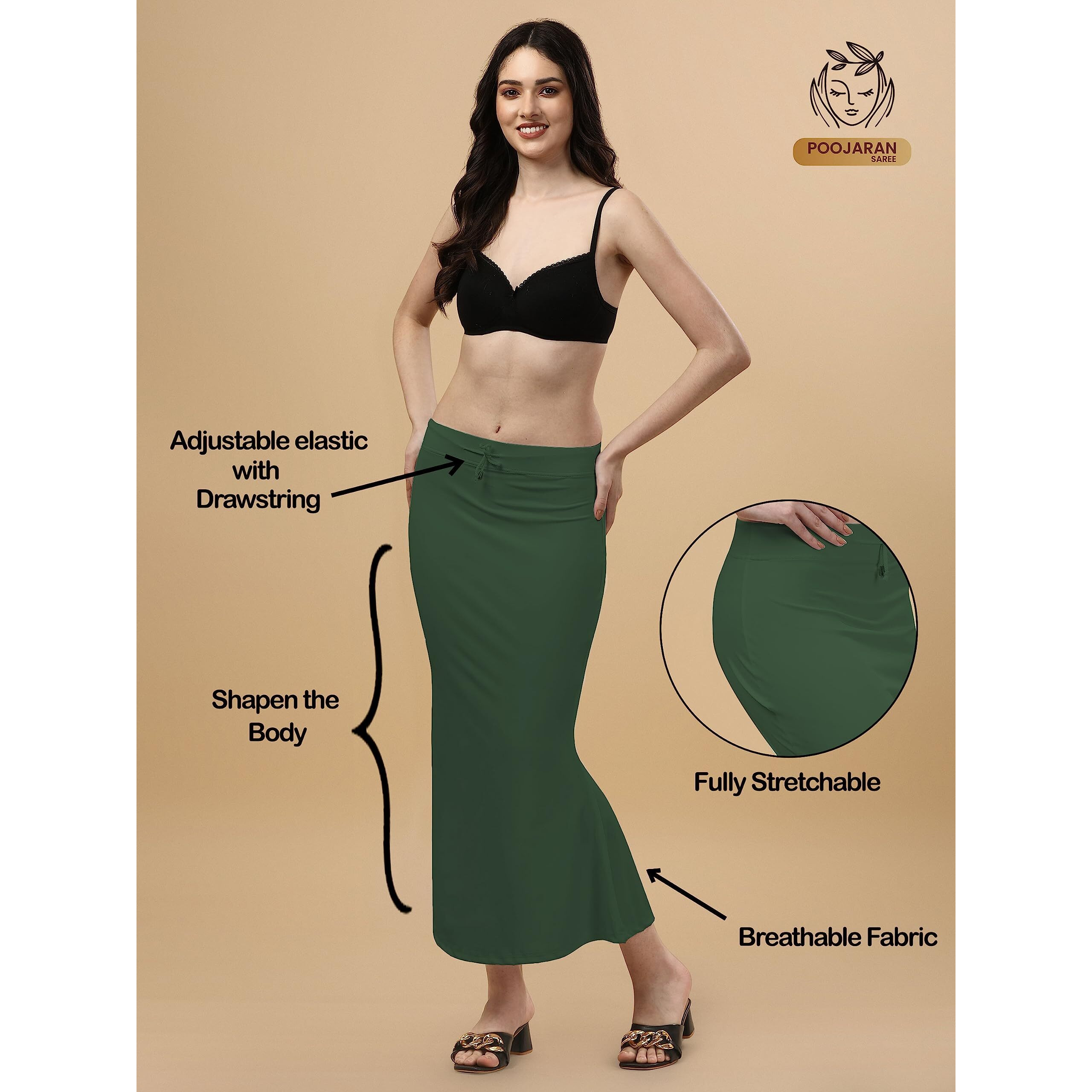 Lycra Saree Shapewear | Petticoat for Women | Cotton Blended Shapewear | Petticoat | Skirts for Women | Shape Wear Dress for Saree Bottle Green