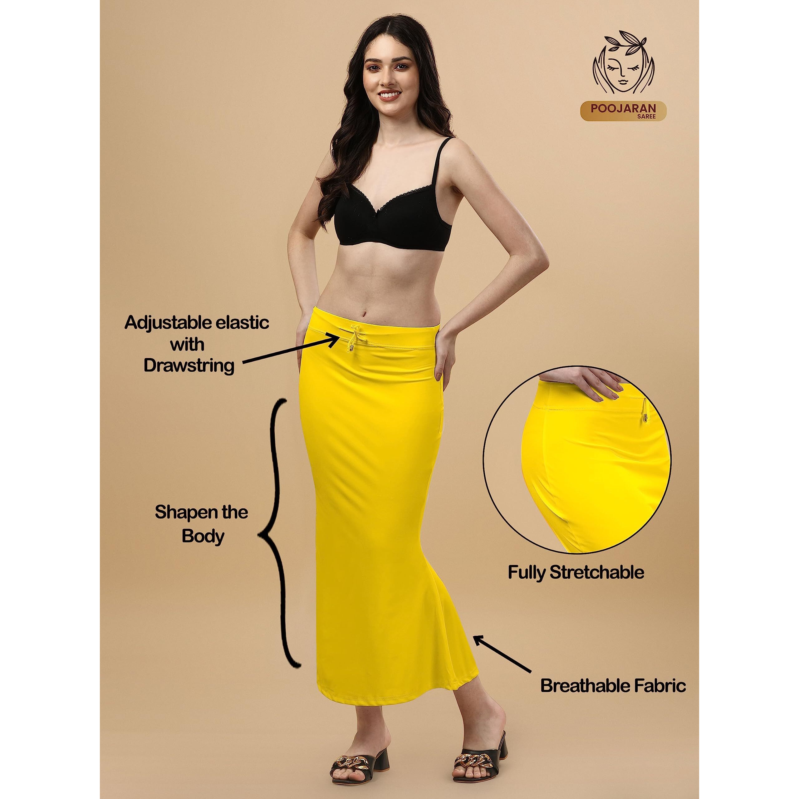 Lycra Saree Shapewear | Petticoat for Women | Cotton Blended Shapewear | Petticoat | Skirts for Women | Shape Wear Dress for Saree Yellow