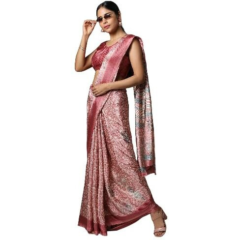 Jaanvi Fashion Womens Crepe Saree With Blouse Piece (Fusion-8306-A-Ct_Pink)