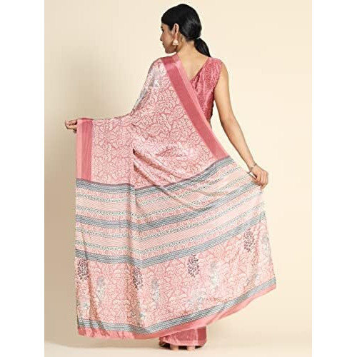 Jaanvi Fashion Womens Crepe Saree With Blouse Piece (Fusion-8306-A-Ct_Pink)