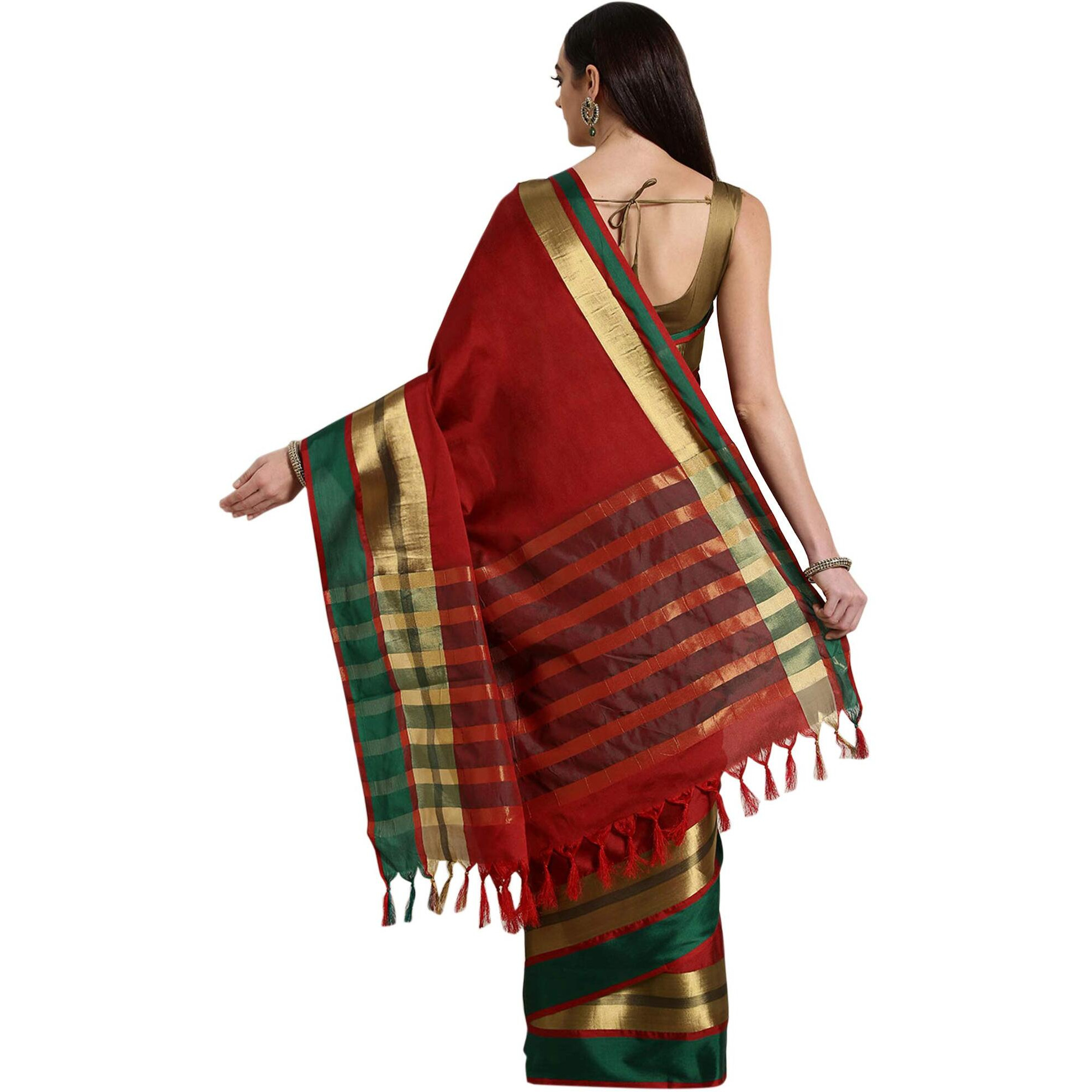 SAREE MALL Womens Silk and Cotton Saree with Blouse Piece (8AURA8003_M_Red)