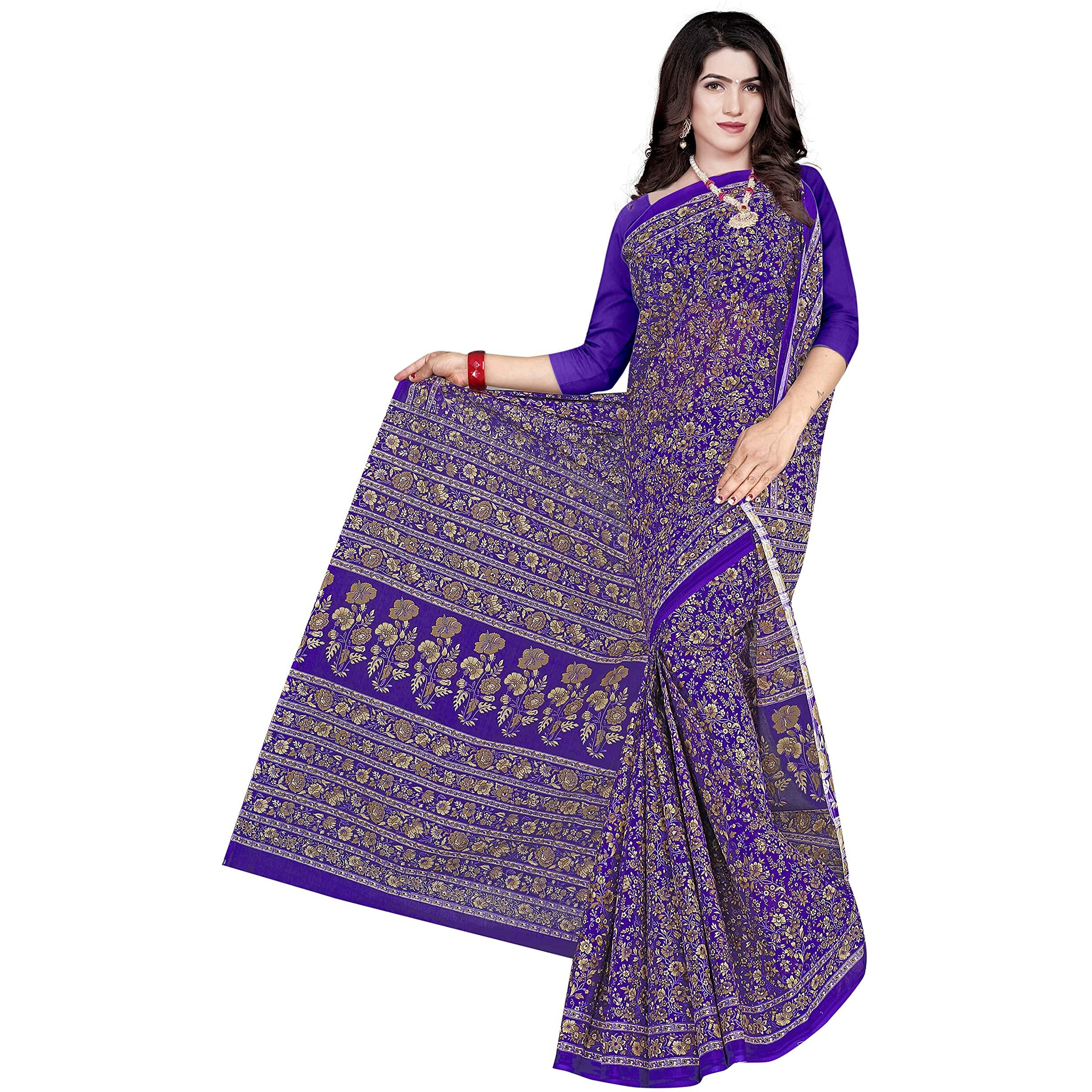 TAMAIRA FASHION Womens Plain Weave Pure Cotton Saree Without Blouse Piece(2336_Purple)