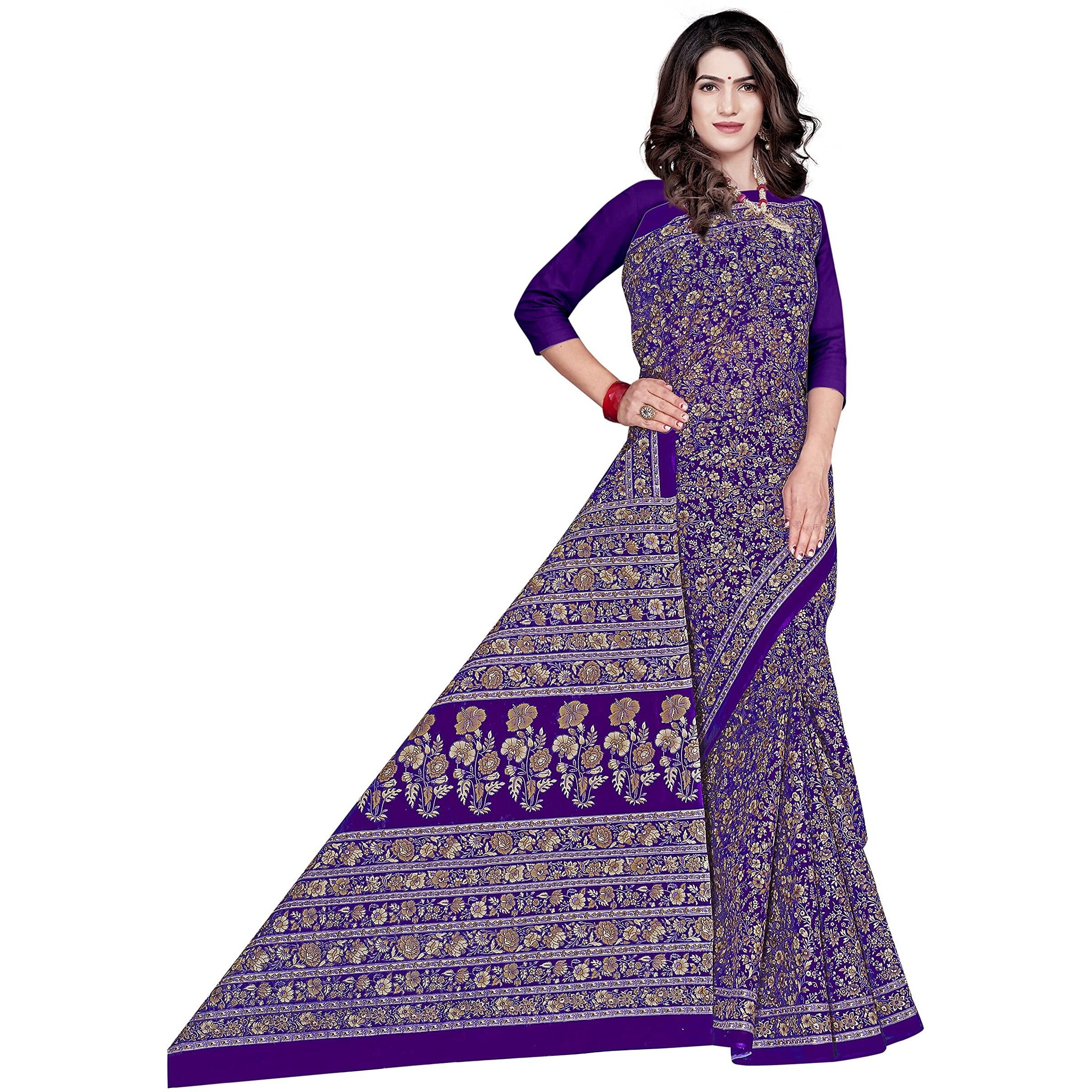 TAMAIRA FASHION Womens Plain Weave Pure Cotton Saree Without Blouse Piece(2336_Purple)