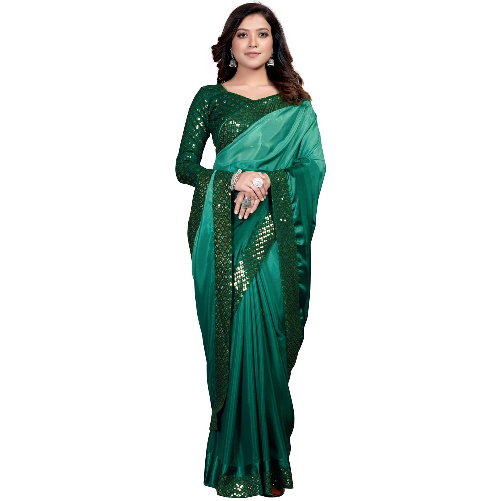Pratham Blue Womens Silk Saree With Blouse Piece (AM-116_Dark Green)