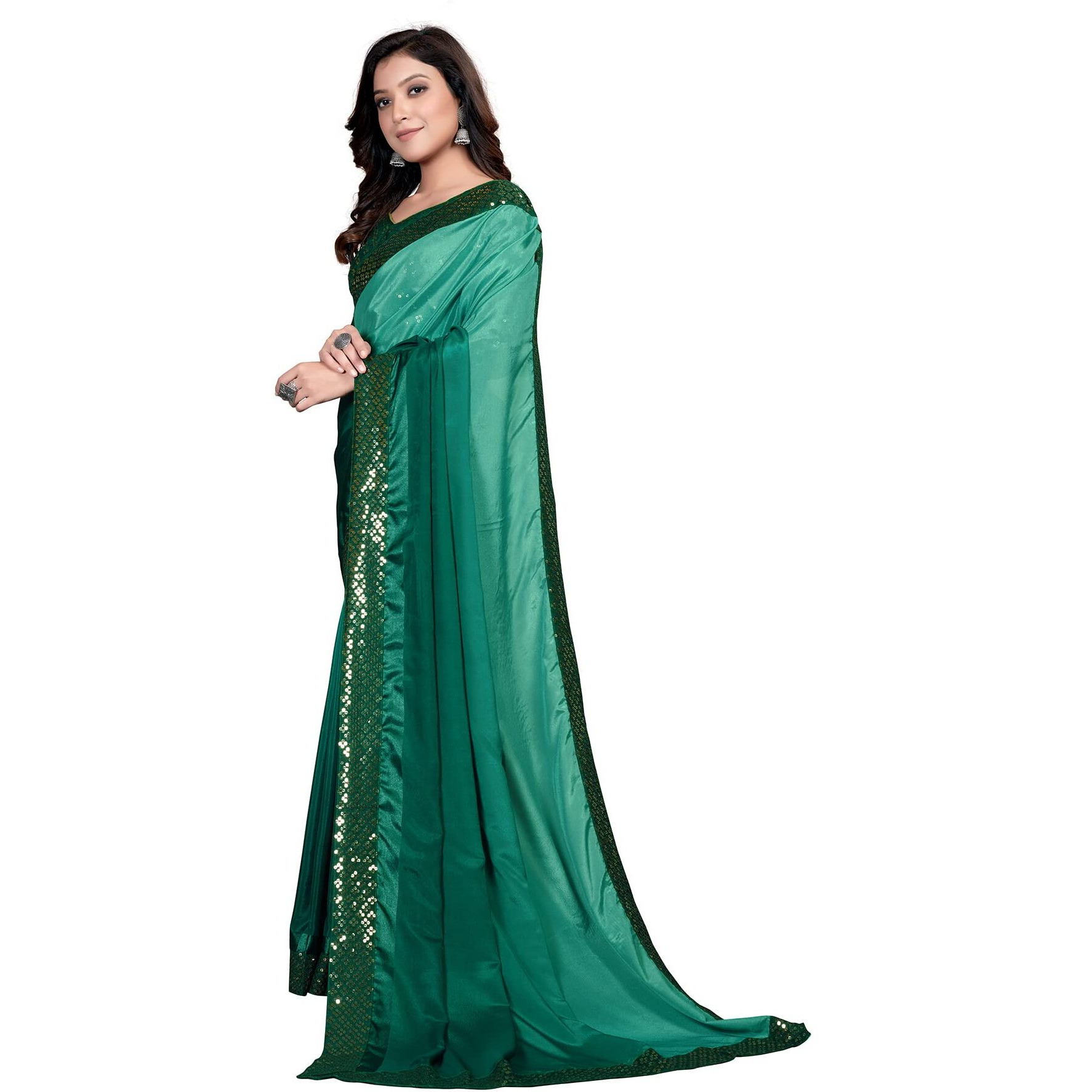 Pratham Blue Womens Silk Saree With Blouse Piece (AM-116_Dark Green)