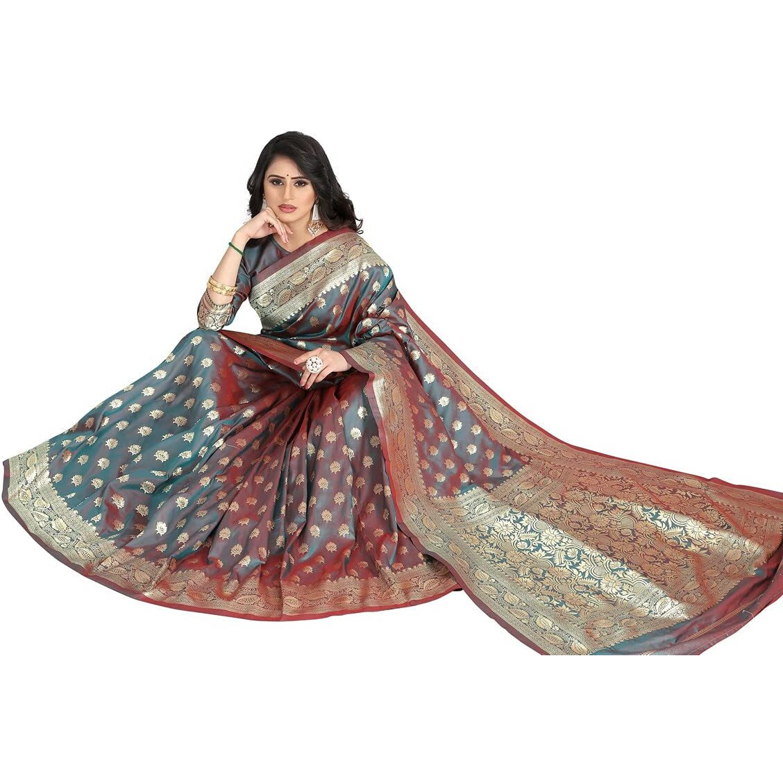 Sugathari Womens Banarasi Saree Pure Kanjivaram Silk Saree Soft new ladies 2023 Design Wear Pattu Sarees Latest Cotton Party Sari collections With Blouse Piece for Wedding sadi (PARI S-1 RAMA)