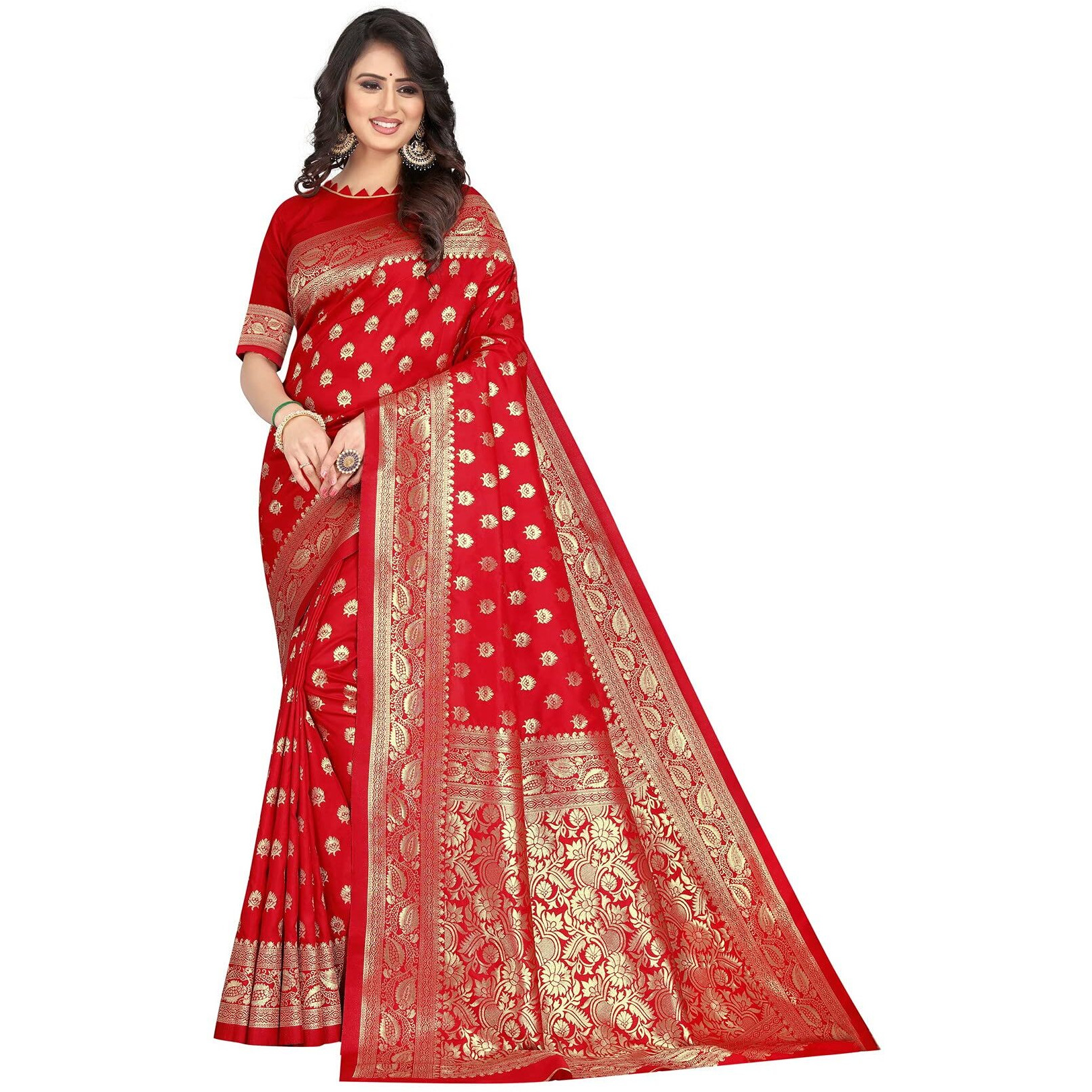 Sugathari Womens Banarasi Saree Pure Kanjivaram Silk Saree Soft new ladies 2023 Design Wear Pattu Sarees Latest Cotton Party Sari collections With Blouse Piece for Wedding sadi (PARI S-1 RED)