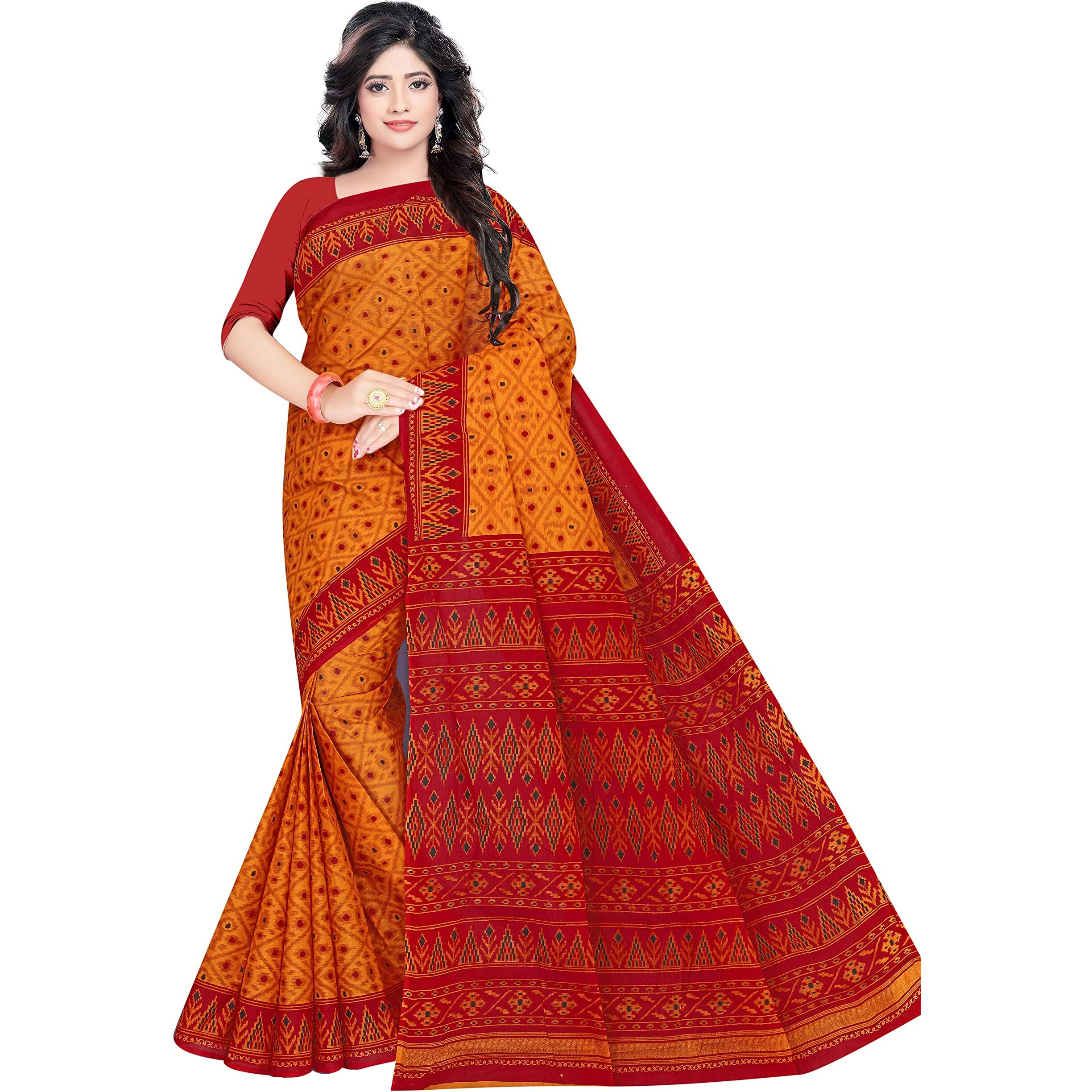 TAMAIRA FASHION Womens Plain Weave Pure Cotton Saree Without Blouse Piece