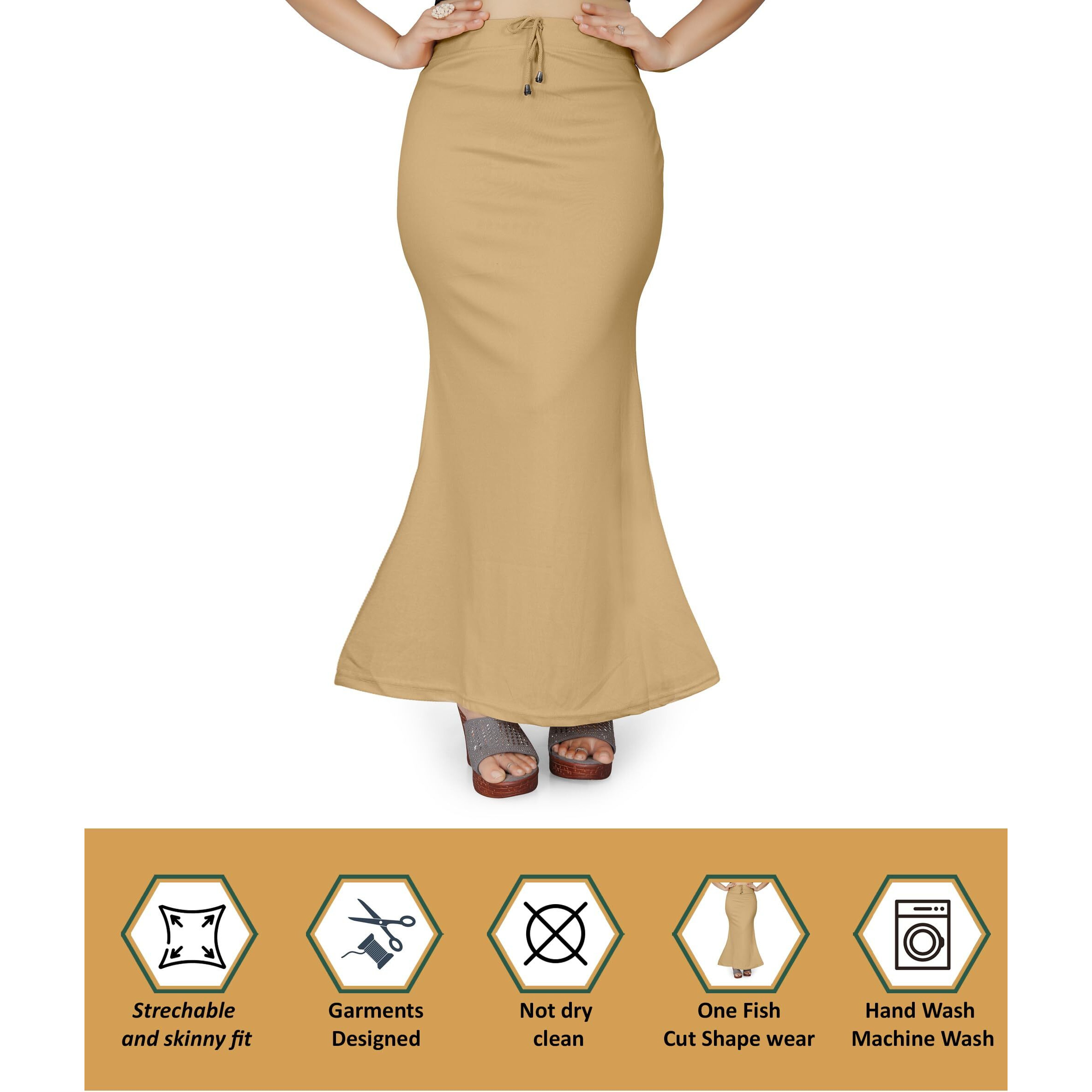 Mogsa Lycra Fishcut Saree Shapewear Petticoat for Women, Shapers for Womens Sarees (M, Beige)