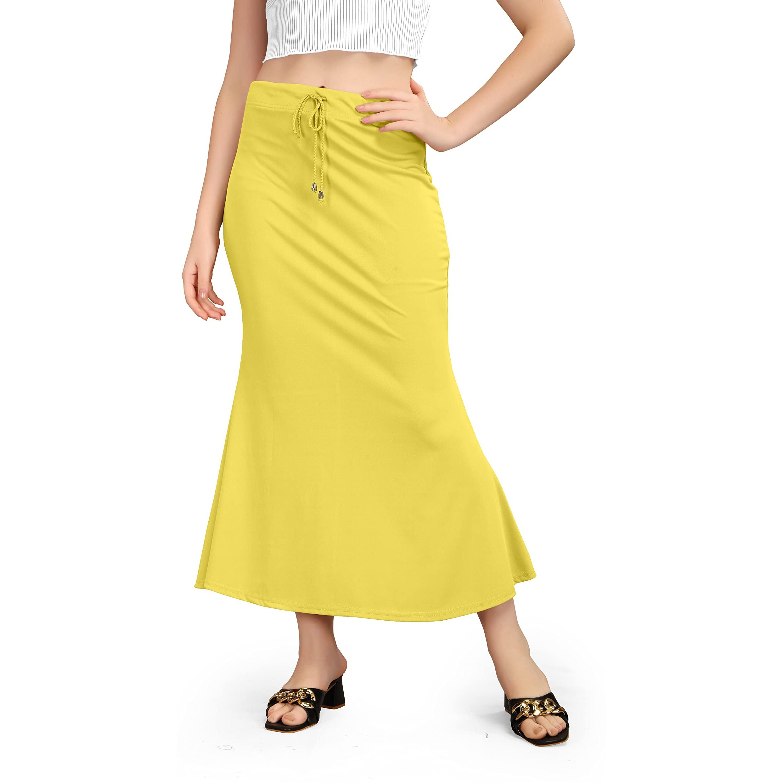 Mogsa Lycra Fishcut Saree Shapewear Petticoat for Women, Shapers for Womens Sarees (XL, Yellow)