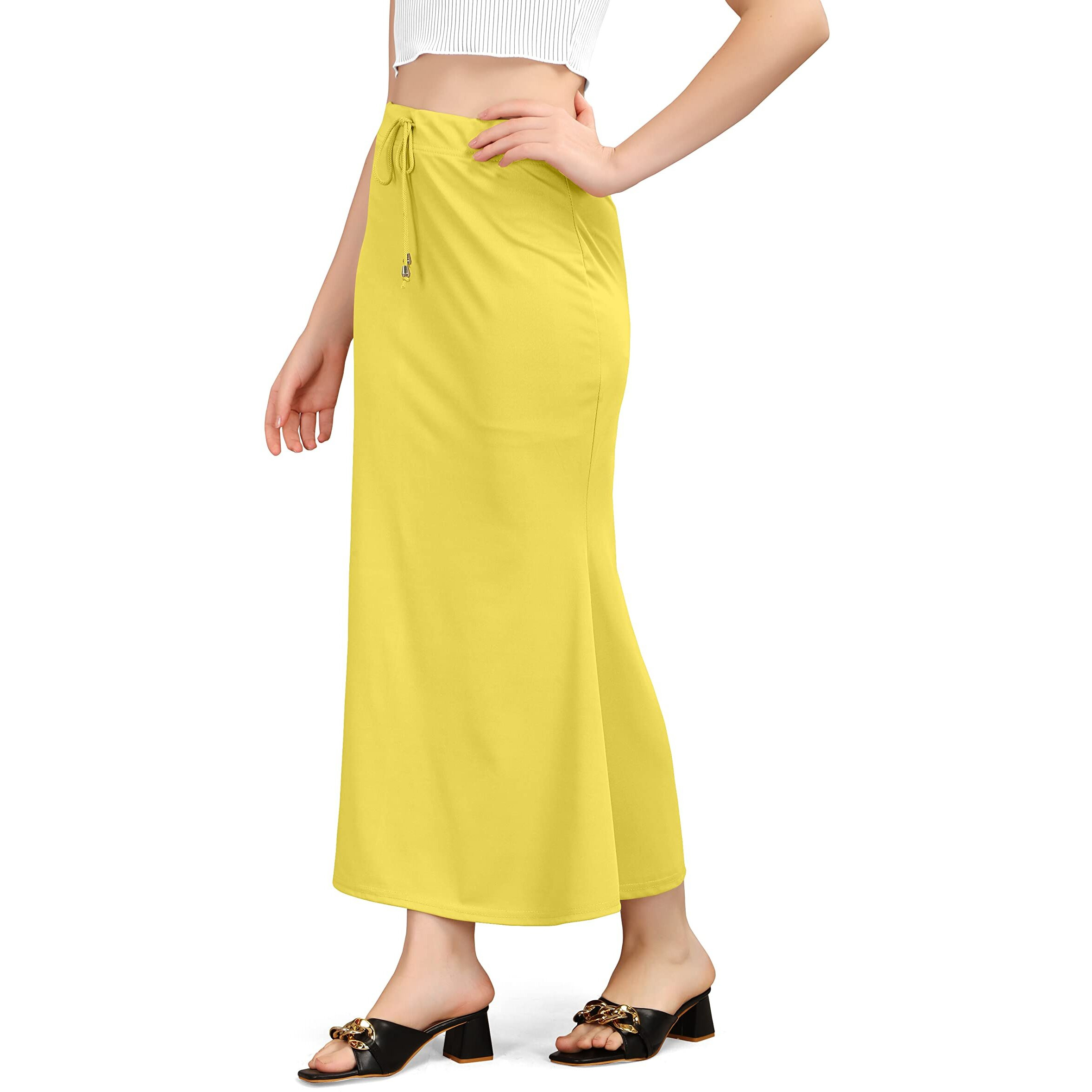 Mogsa Lycra Fishcut Saree Shapewear Petticoat for Women, Shapers for Womens Sarees (XL, Yellow)