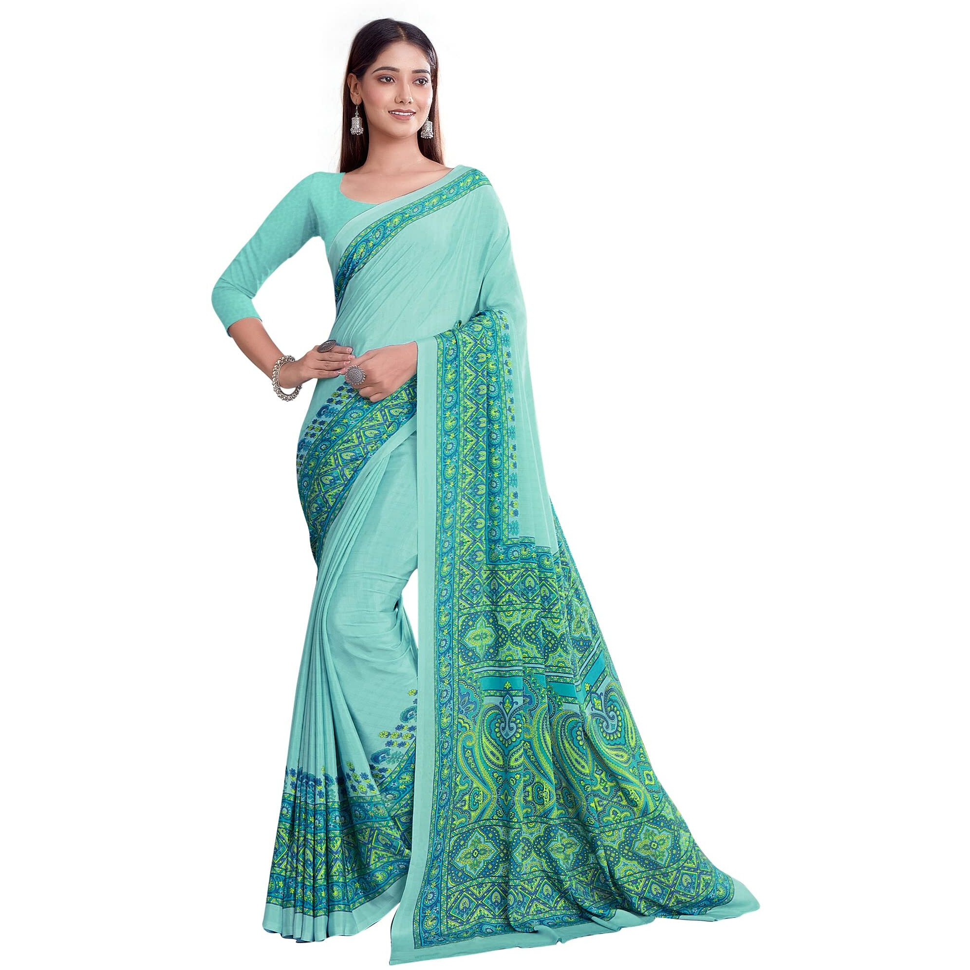 Jaanvi fashion Womens Crepe Saree With Unstitched Blouse Piece(pearl-silk-9003-a)