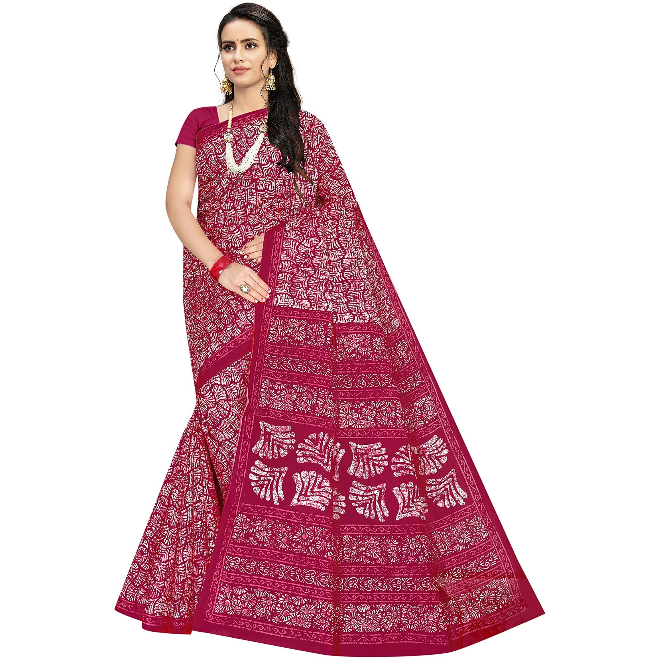 TAMAIRA FASHION Womens Plain Weave Pure Cotton Saree Without Blouse Piece(1654_Pink)