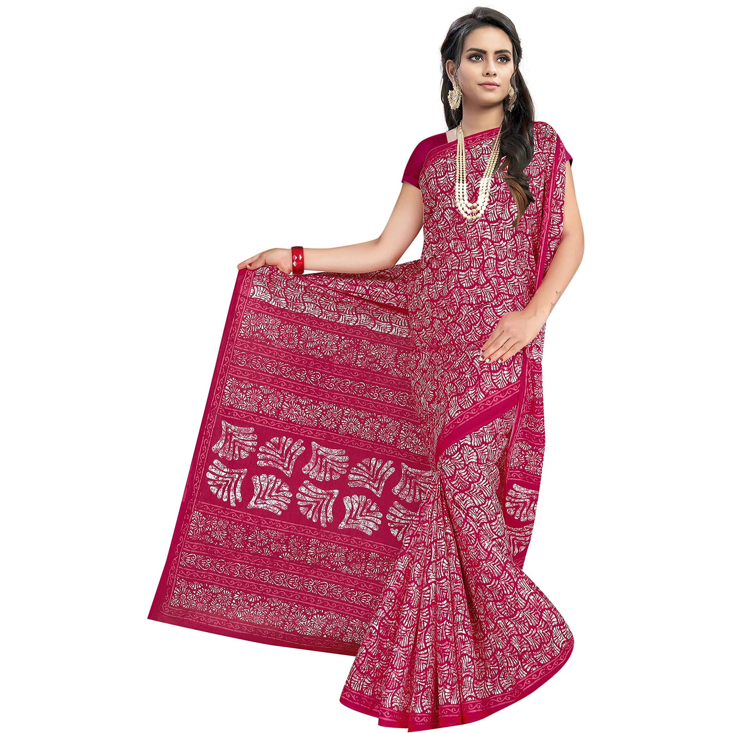 TAMAIRA FASHION Womens Plain Weave Pure Cotton Saree Without Blouse Piece(1654_Pink)