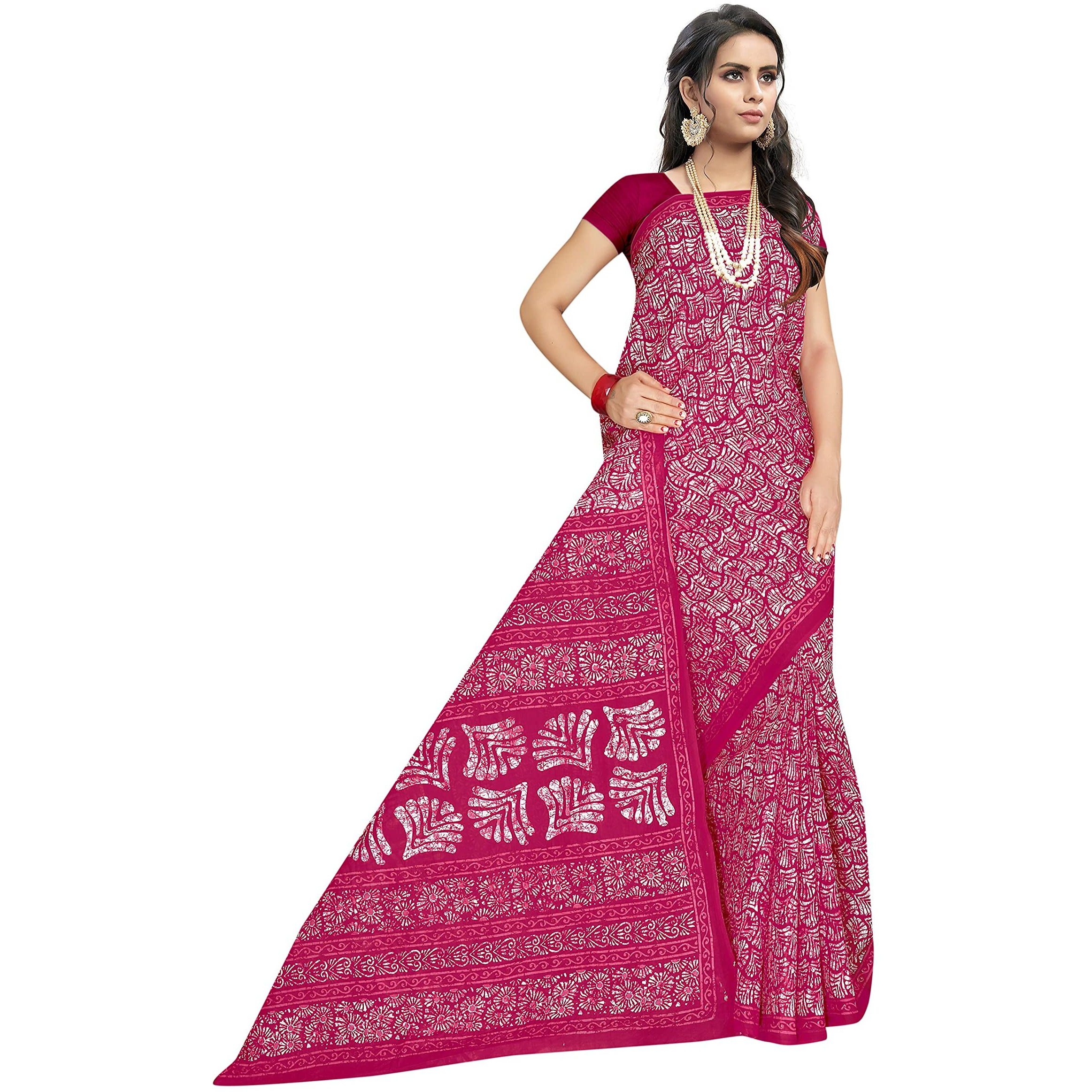 TAMAIRA FASHION Womens Plain Weave Pure Cotton Saree Without Blouse Piece(1654_Pink)