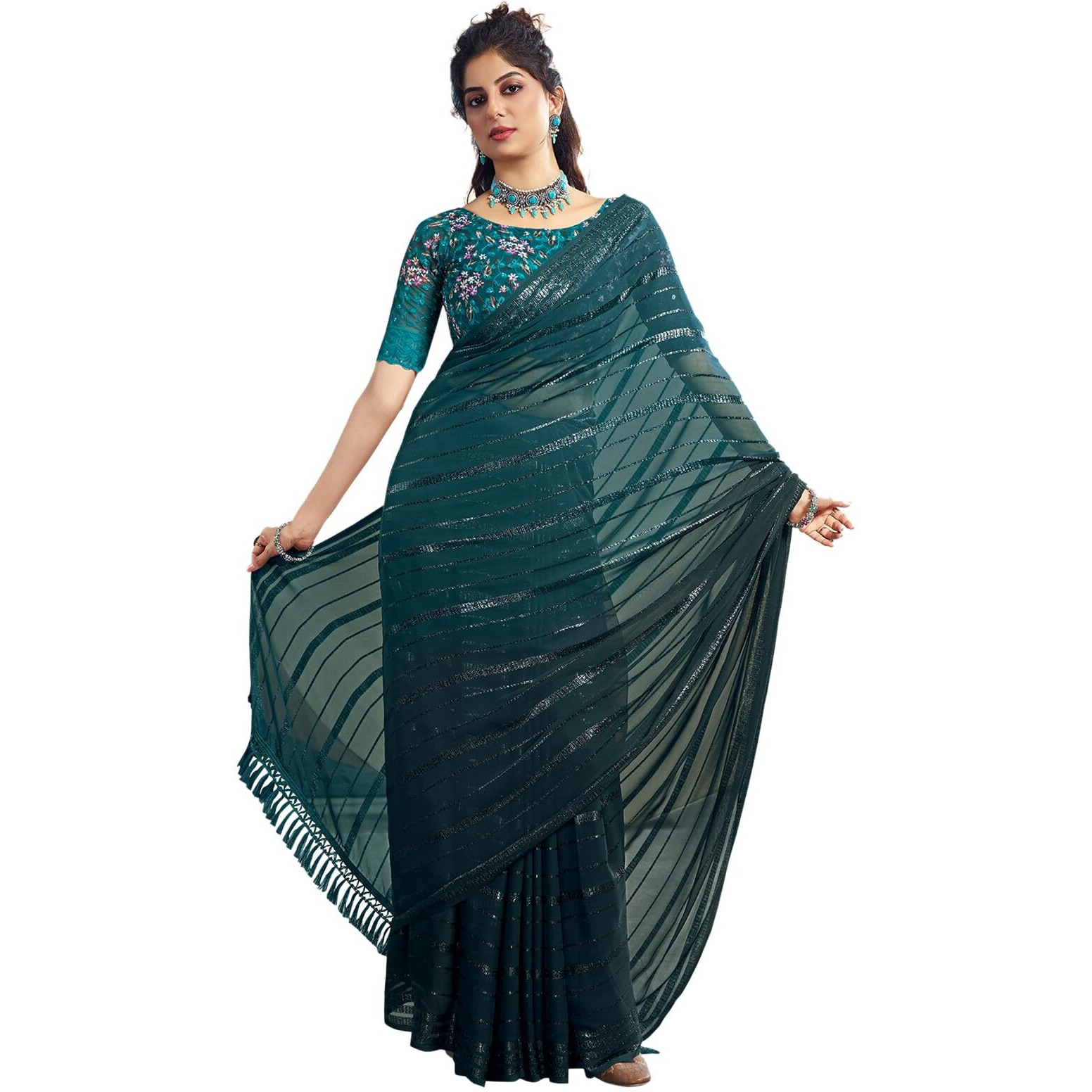 Satrani Womens Pure Georgette Saree (3473S692N_Rama)