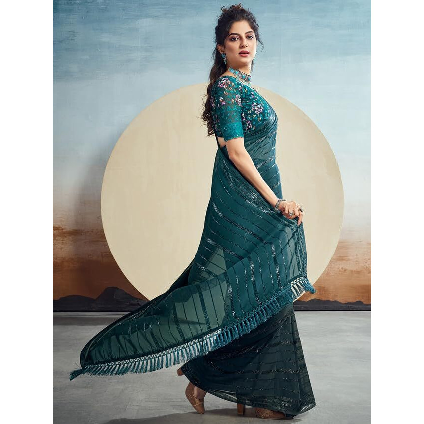 Satrani Womens Pure Georgette Saree (3473S692N_Rama)