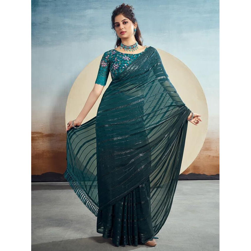 Satrani Womens Pure Georgette Saree (3473S692N_Rama)