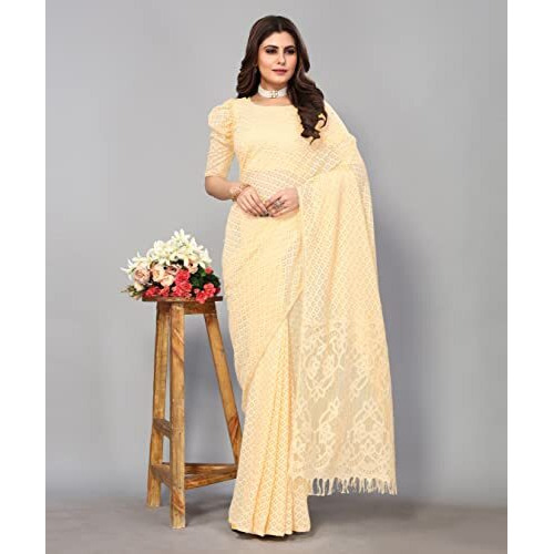 Yashika Womens Jacquard Net Brasso Standard Length (Jaya Cream_Cream02)