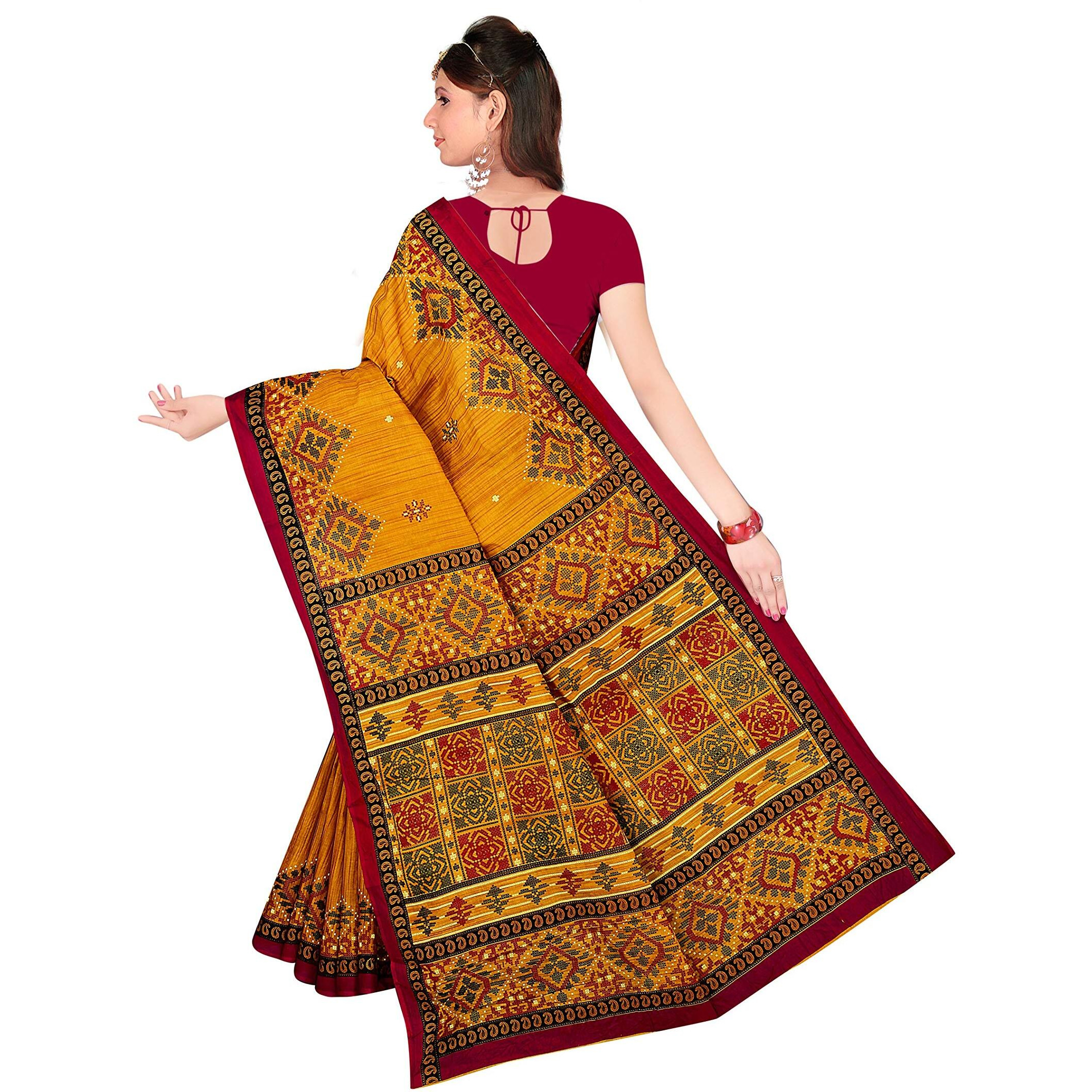 TAMAIRA FASHION Womens Plain Cotton Saree (1456nobp_Mustard)