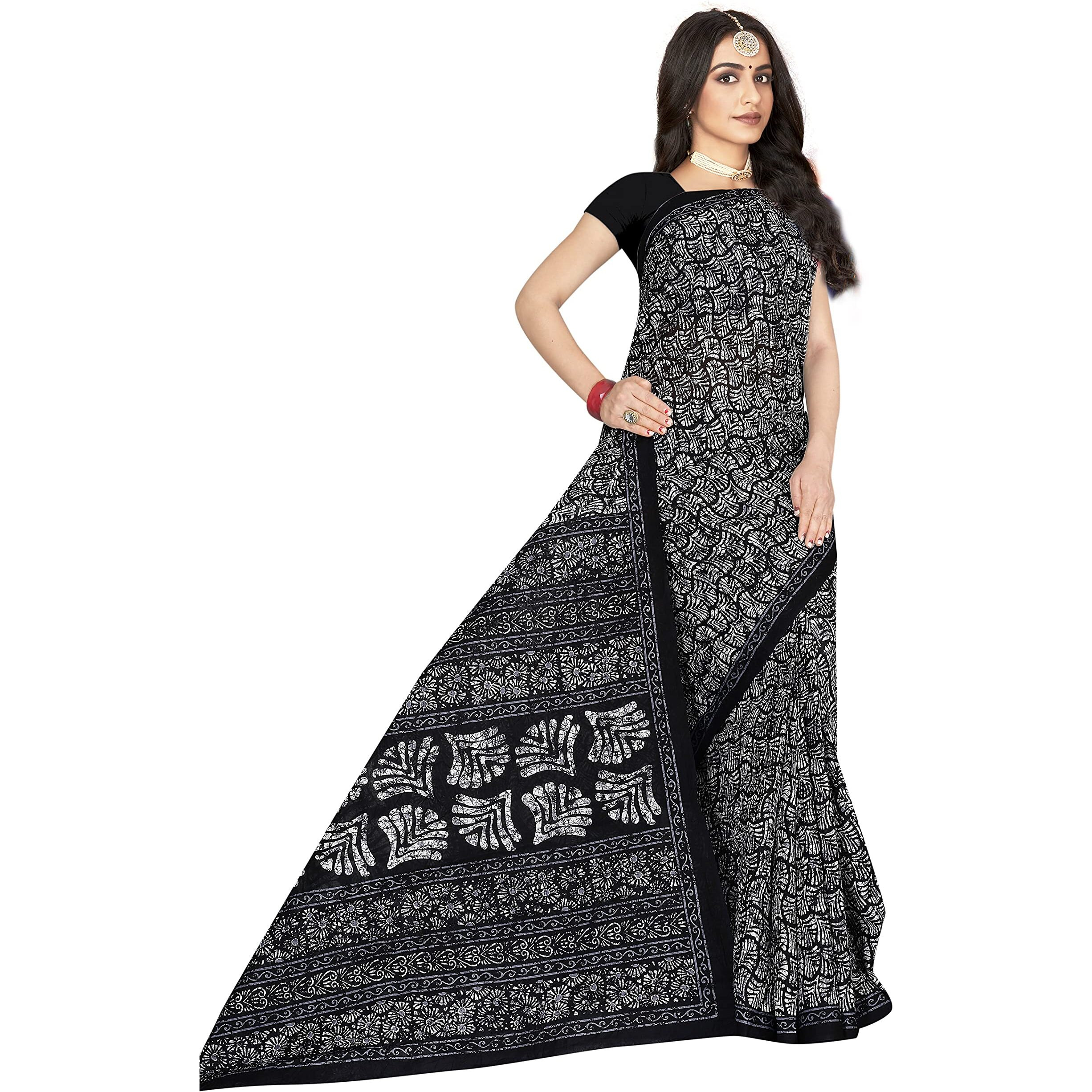 TAMAIRA FASHION Womens Plain Weave Pure Cotton Saree Without Blouse Piece(1654_Black)
