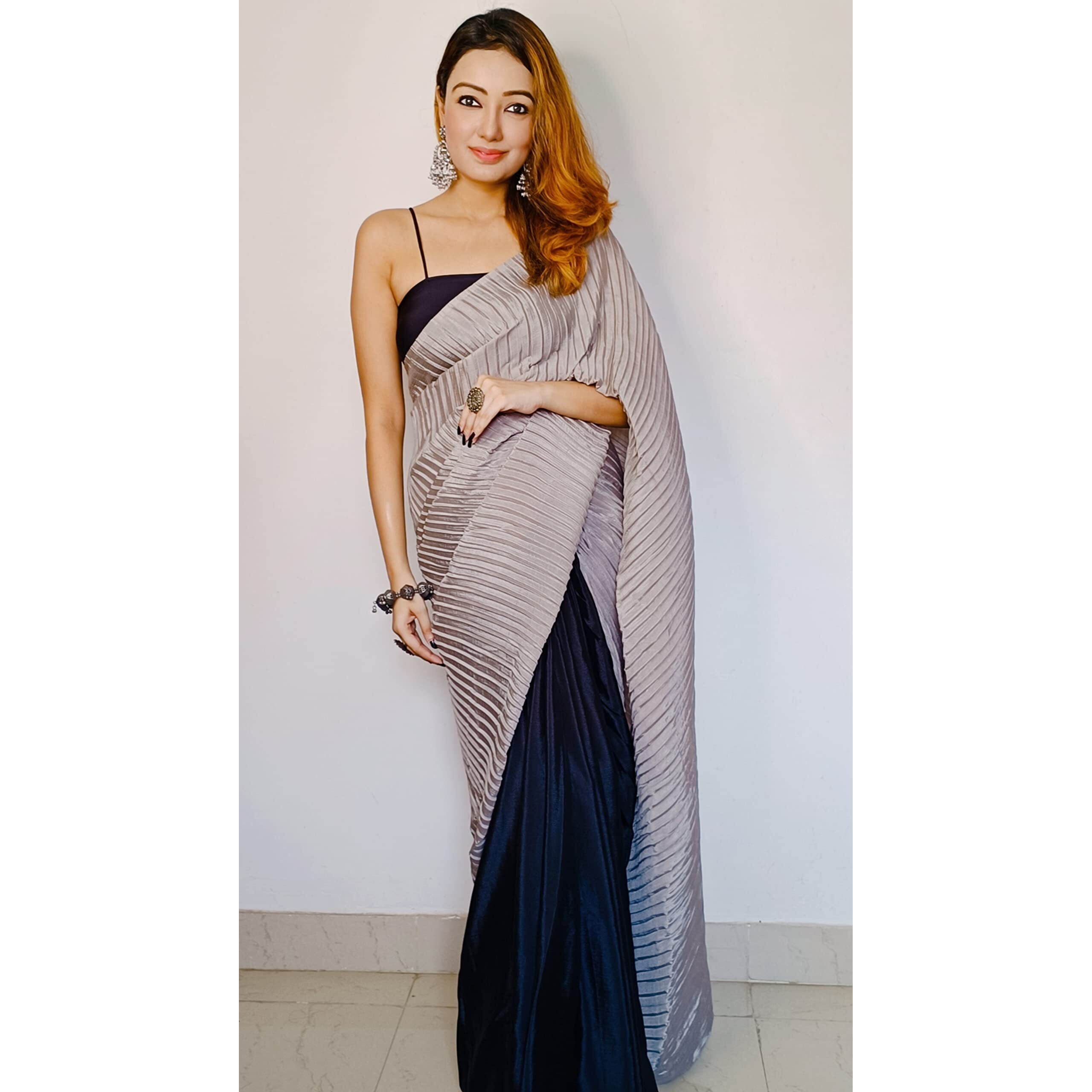 Sidhidata Womens Woven Pure Chiffon Saree With Blouse Piece (Rupali_Z Dark Grey)