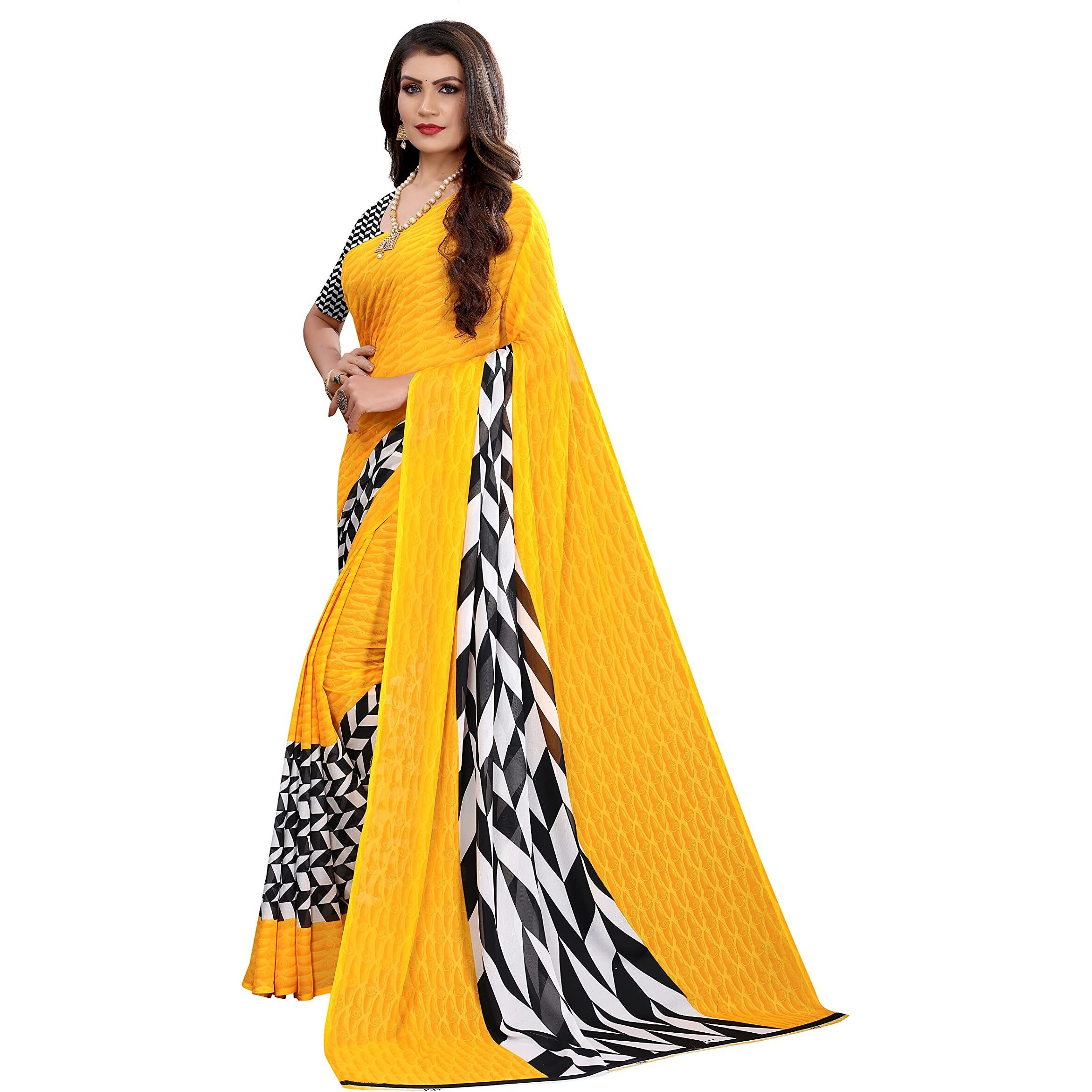 Yashika Womens Pure Georgette Saree With Blouse Piece (Piku Yellow_Yellow)