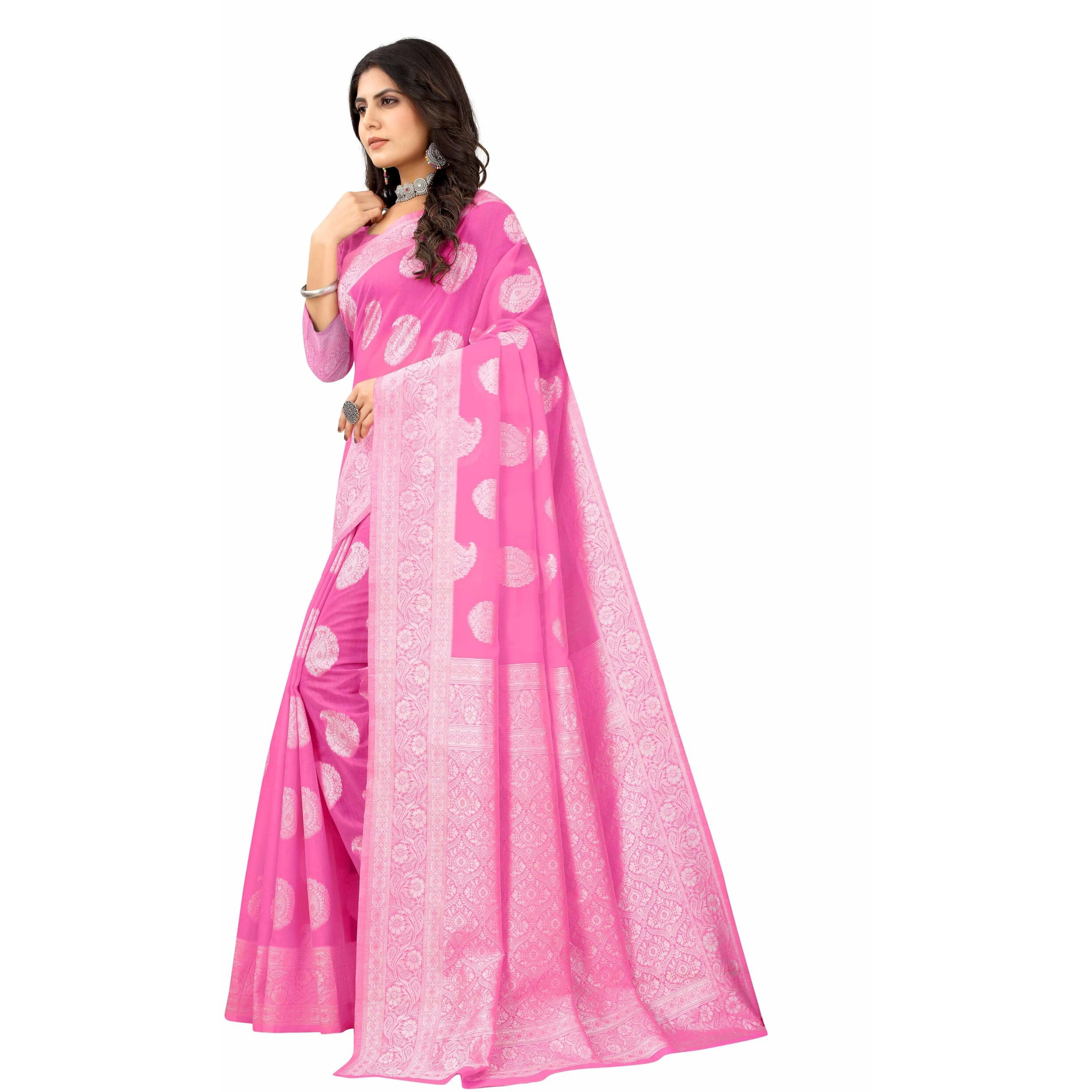 Sugathari Womens Banarasi Saree Pure Kanjivaram Silk Saree Soft new ladies 2023 Design Wear Pattu Sarees Latest Cotton Party Sari collections With Blouse Piece for Wedding sadi (SAM PARI-156 PINK)