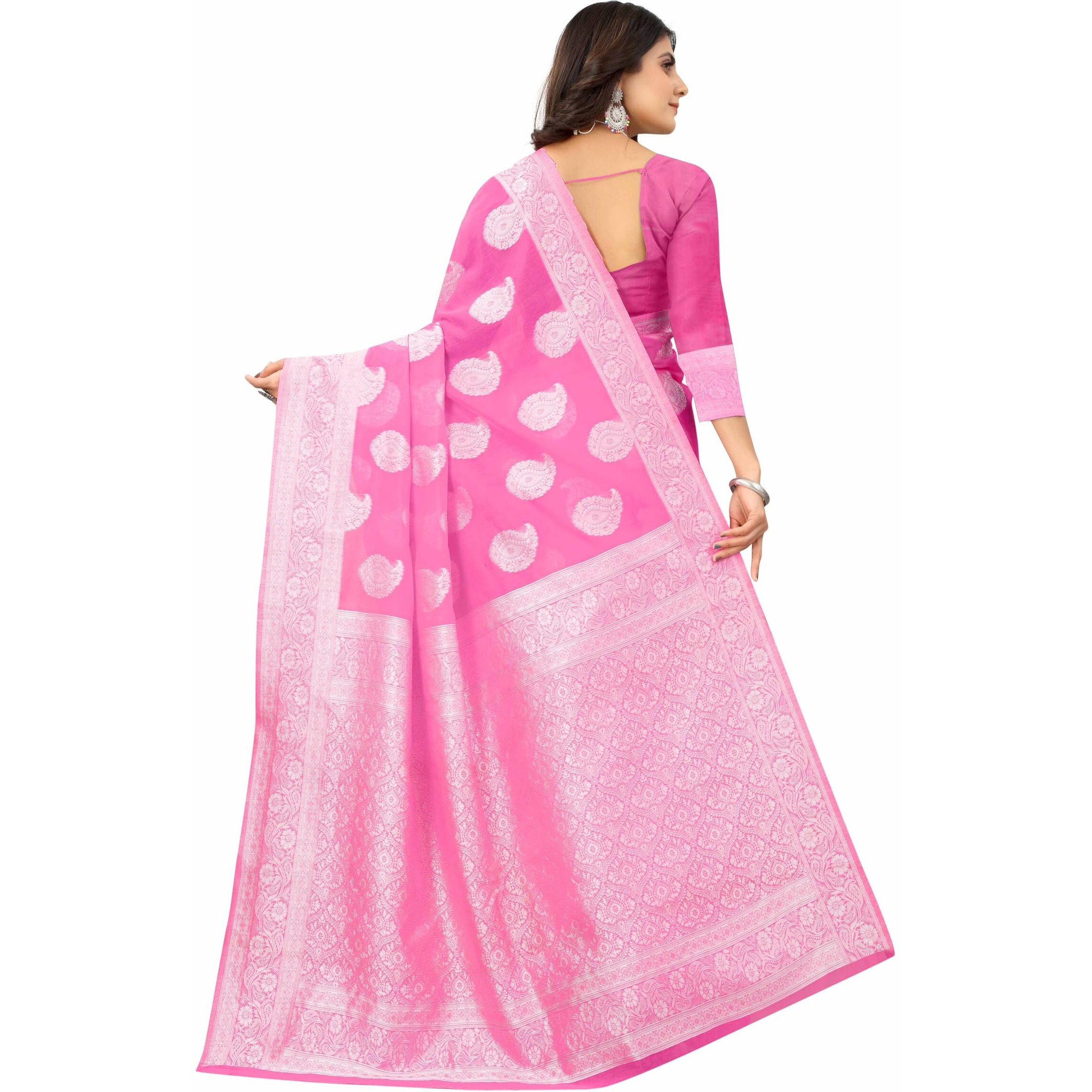 Sugathari Womens Banarasi Saree Pure Kanjivaram Silk Saree Soft new ladies 2023 Design Wear Pattu Sarees Latest Cotton Party Sari collections With Blouse Piece for Wedding sadi (SAM PARI-156 PINK)