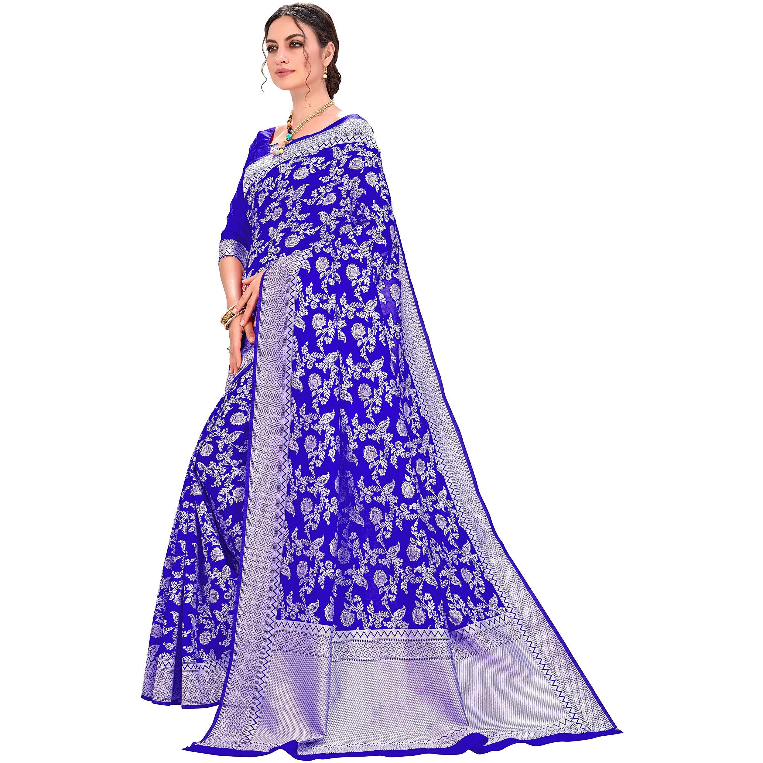 Glory Sarees Womens Banarasi Artificial Silk Saree With Blouse Piece (kara124-royalblue_Royal Blue)