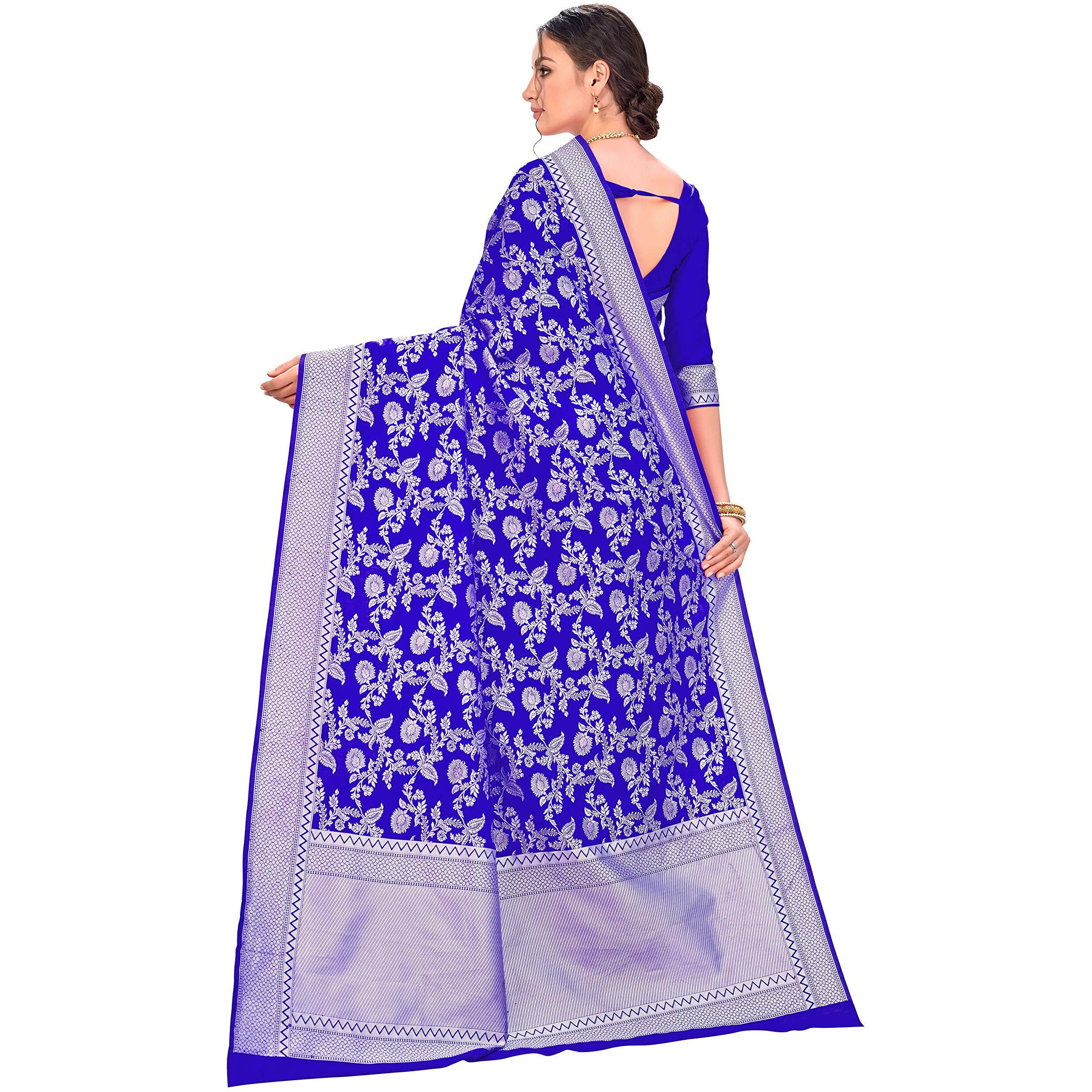 Glory Sarees Womens Banarasi Artificial Silk Saree With Blouse Piece (kara124-royalblue_Royal Blue)
