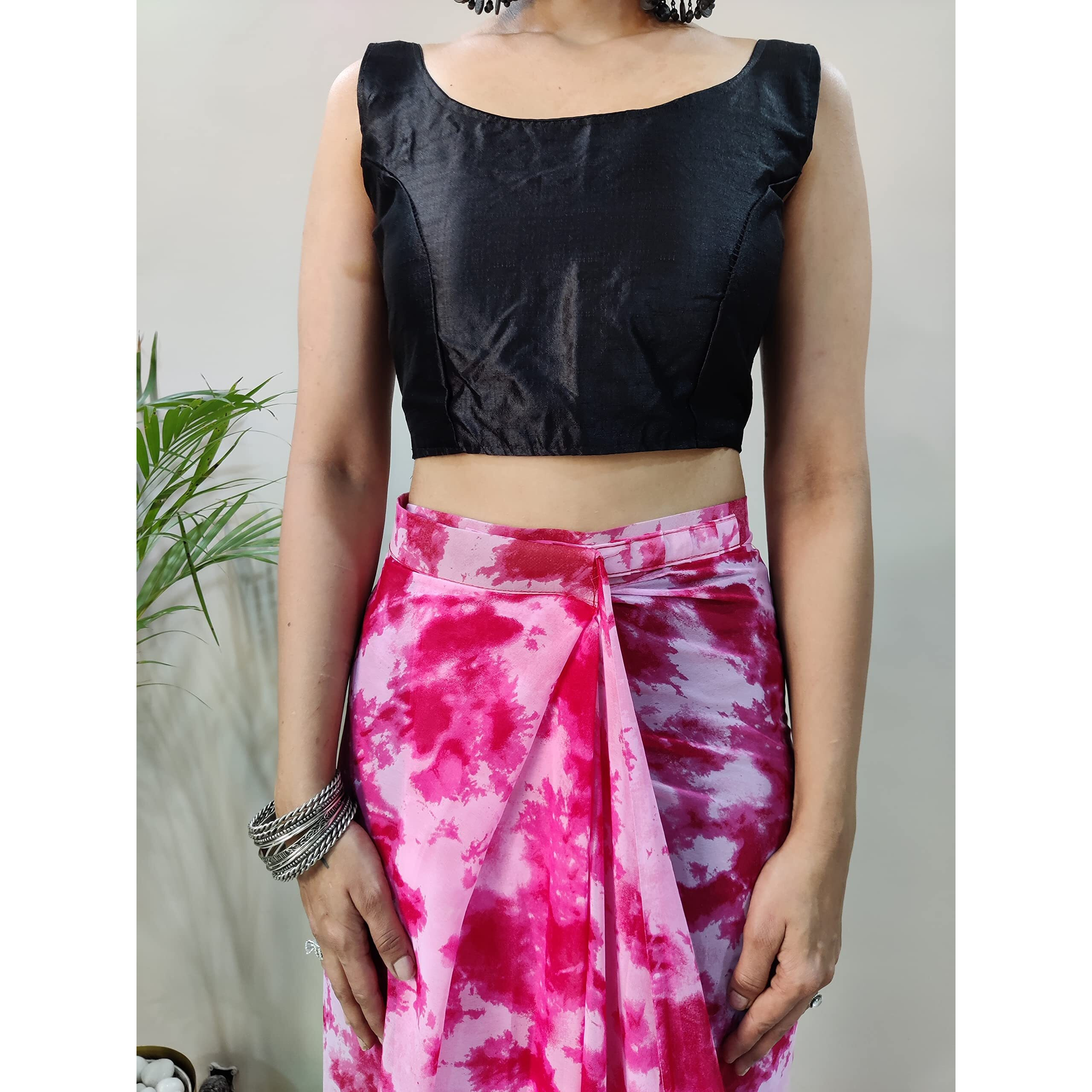 Sidhidata Womens Georgette Printed Ready To Wear 1 Minute saree With Unstitched Blouse Piece (Free Size) (Pink, Without Belt)